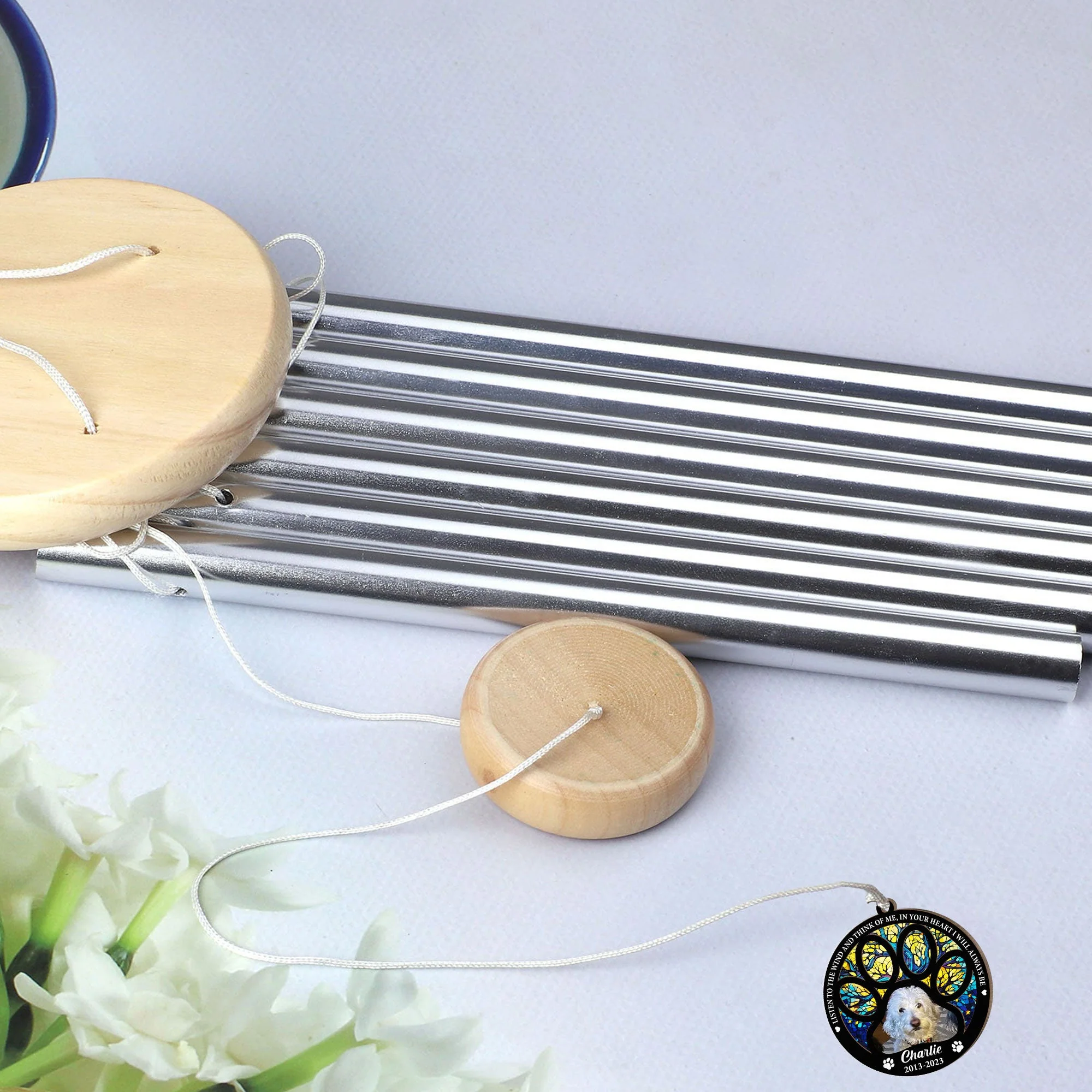 Listen To The Wind And Think Of Me - Personalized Photo Suncatcher Wind Chimes - Image 6