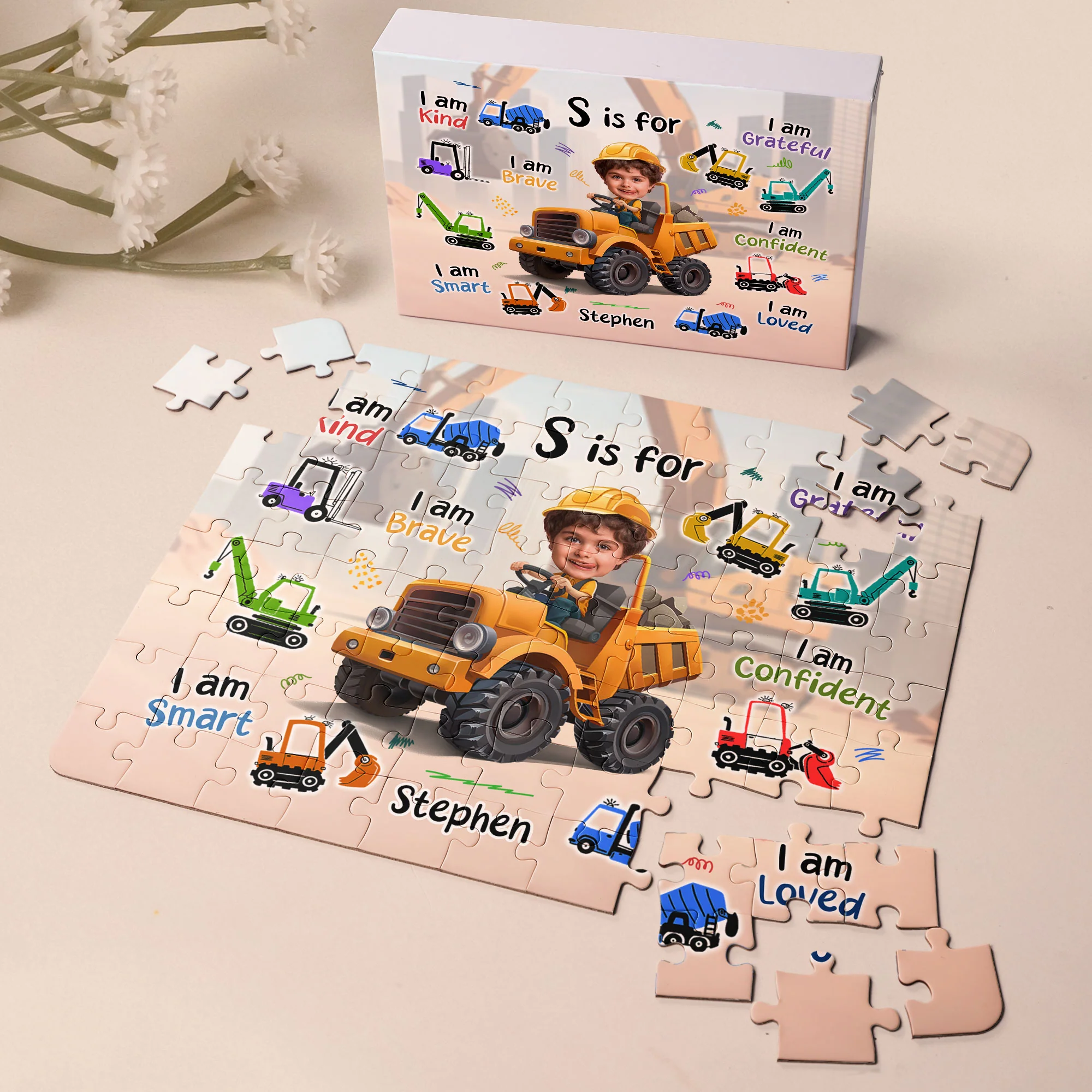 Little Boy Construction Truck - Board Game For Sons, Kids - Personalized Photo Jigsaw Puzzle - Image 2