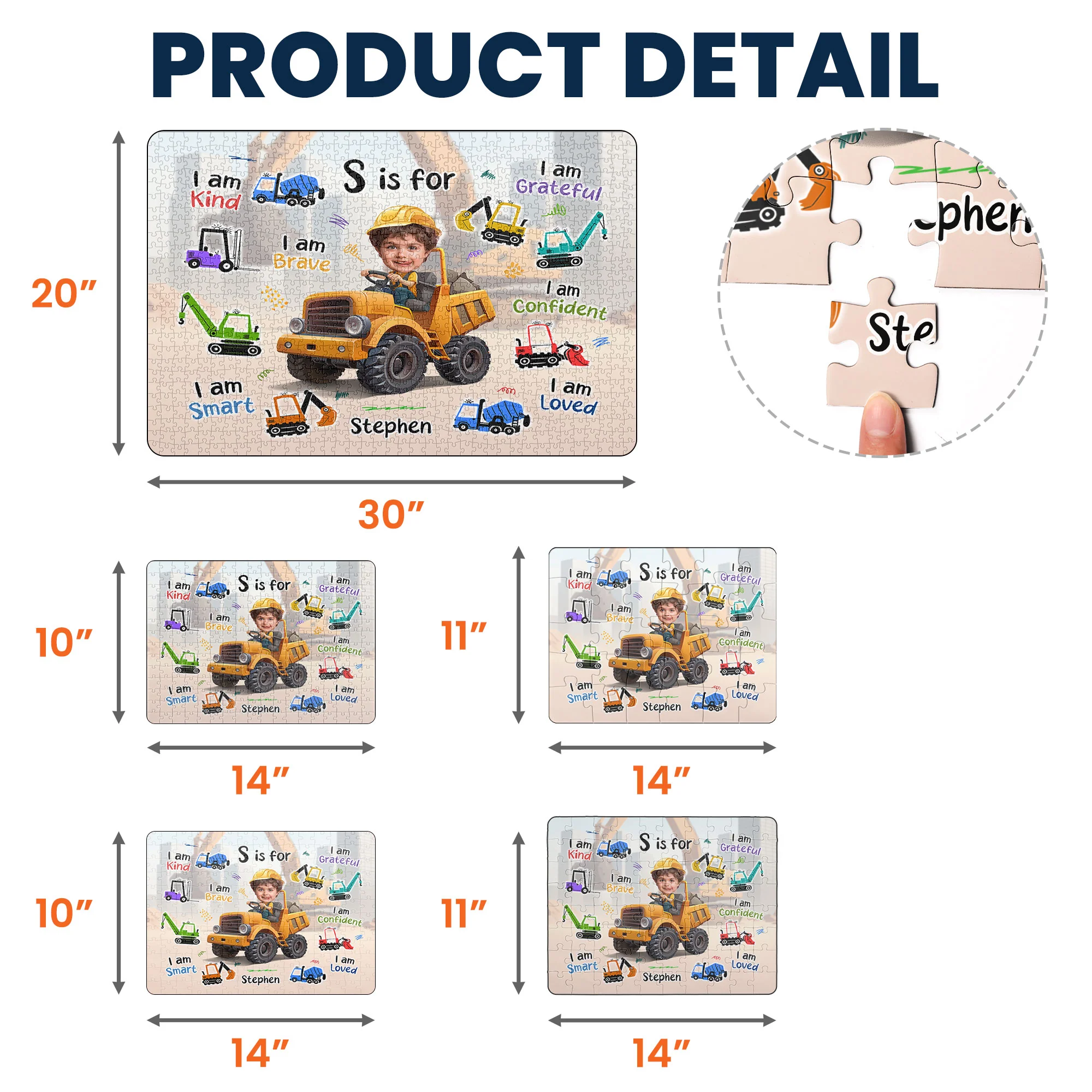 Little Boy Construction Truck - Board Game For Sons, Kids - Personalized Photo Jigsaw Puzzle - Image 6