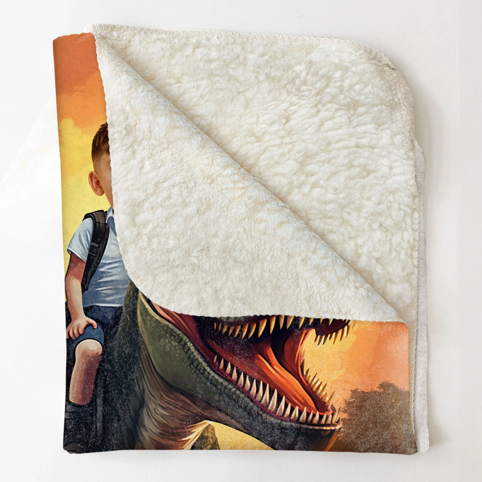 Little Boy Riding Dinosaur - Personalized Kid Photo Blanket - Image 7