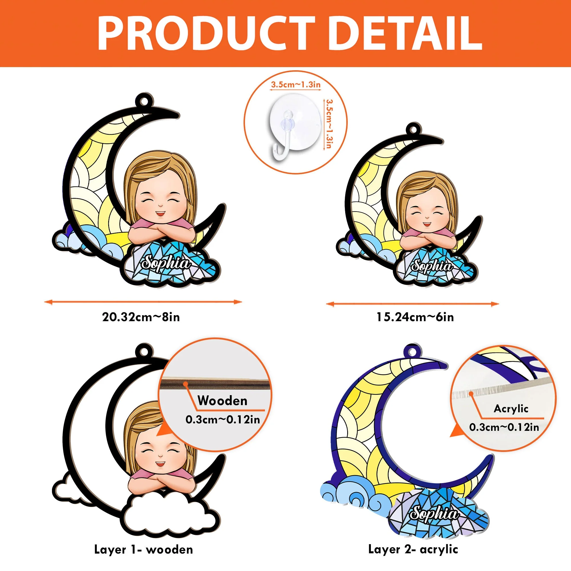 Little Kid On The Moon - Personalized Window Hanging Suncatcher Ornament - Image 5