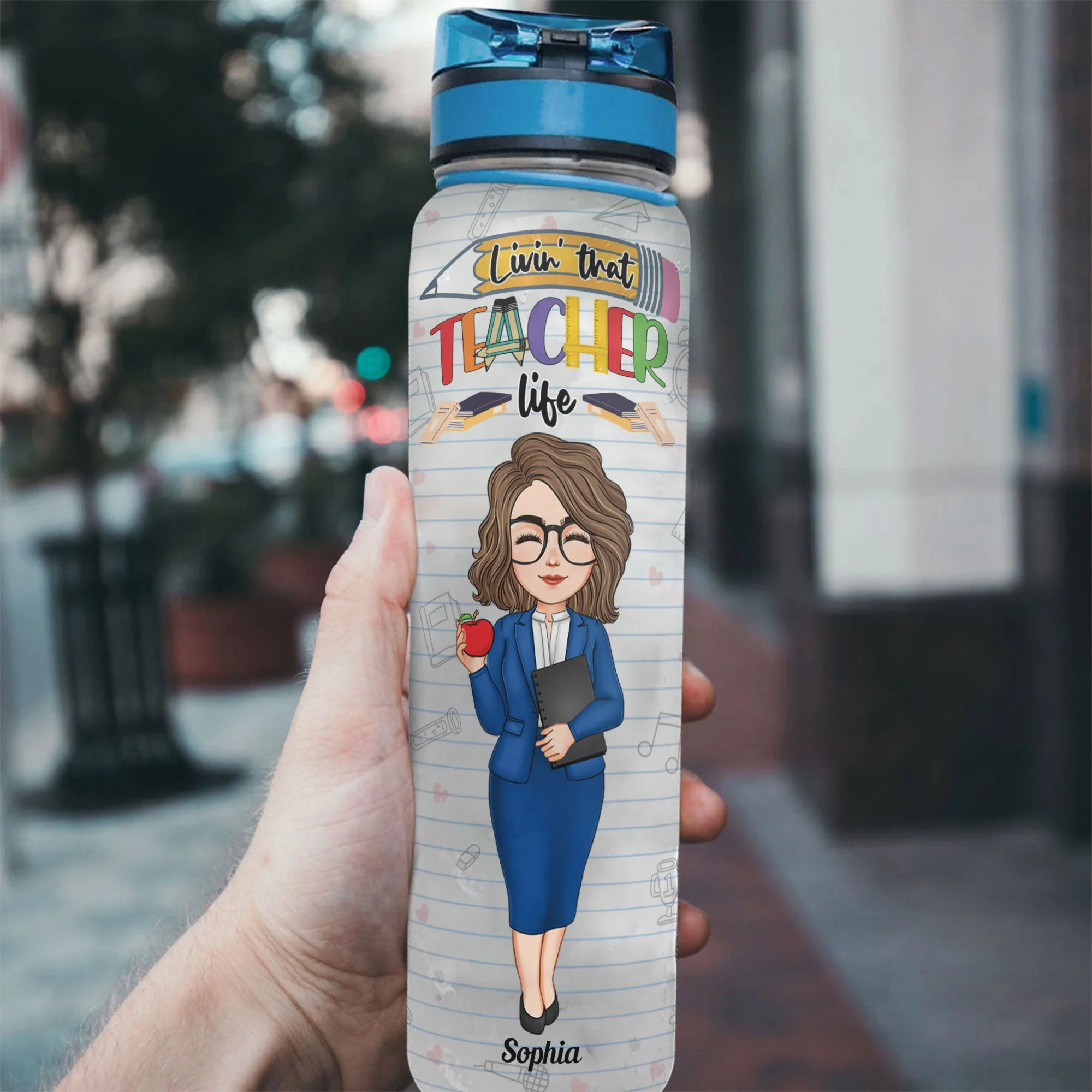 Livin' That Teacher Life - Personalized Water Tracker Bottle - Image 3