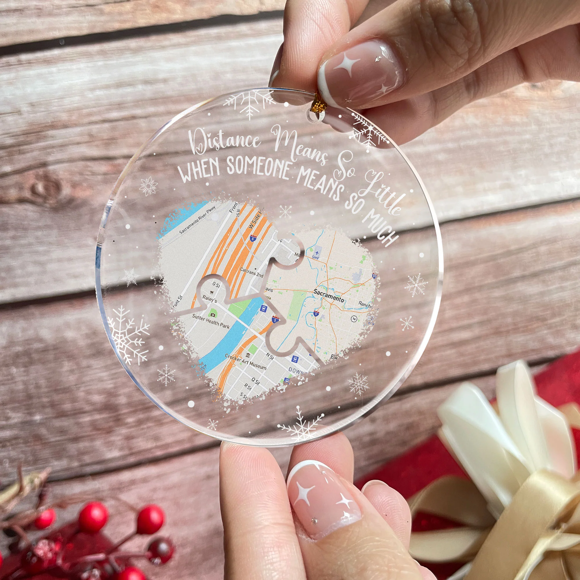 Long Distance Family, Friends, Couples - Custom Multi Print Map - Personalized Acrylic Ornament - Image 2