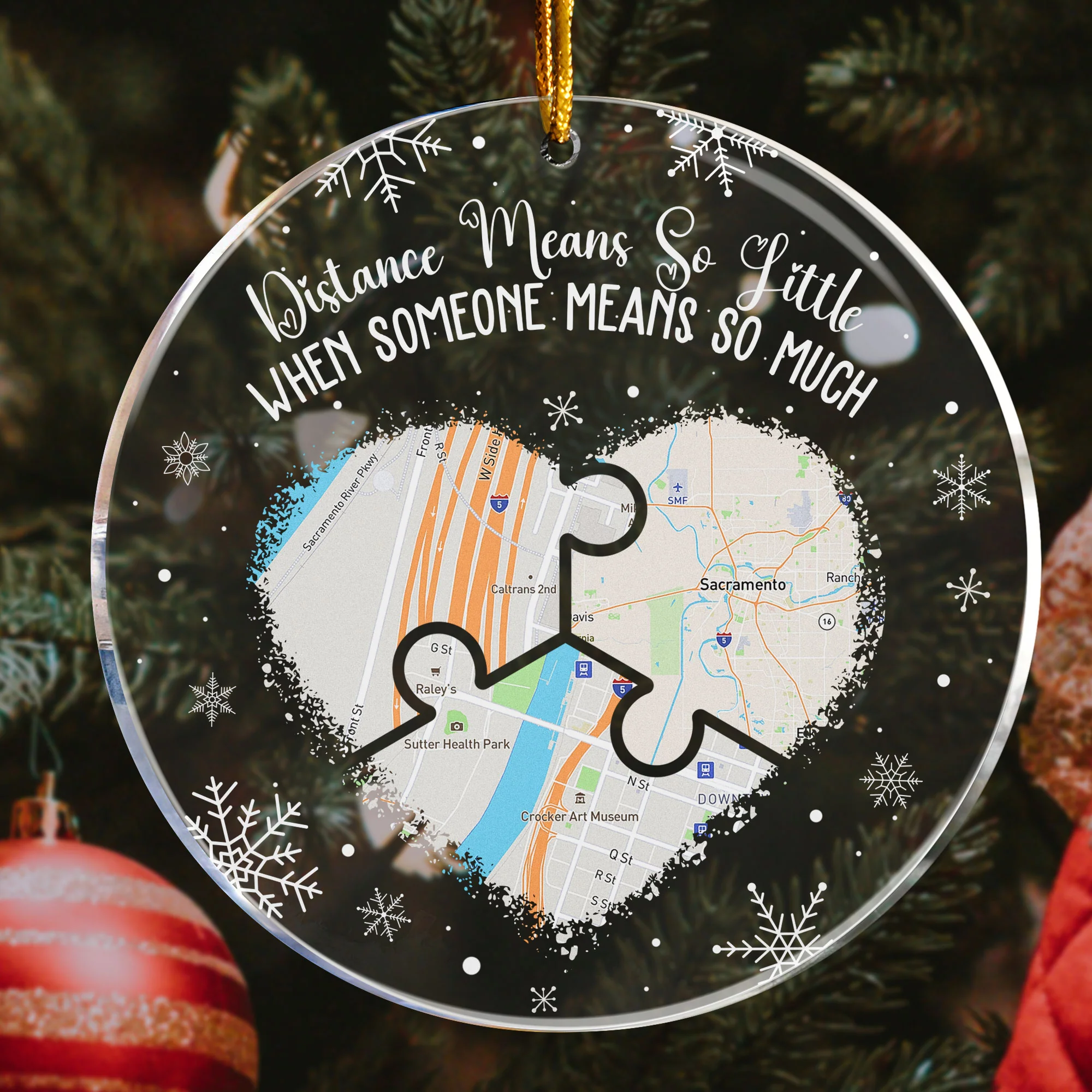 Long Distance Family, Friends, Couples - Custom Multi Print Map - Personalized Acrylic Ornament - Image 3