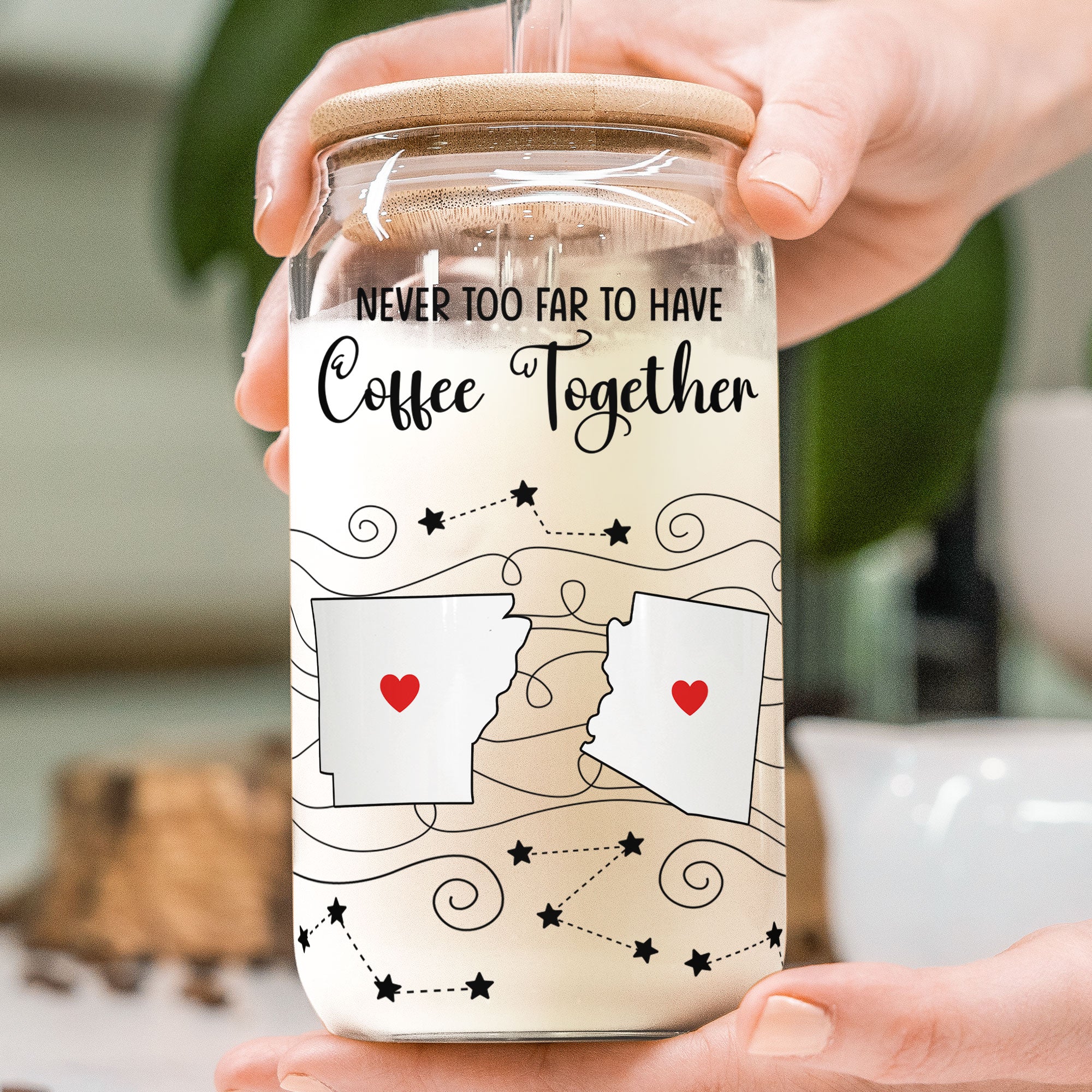 Long Distance Family, Friends, Couples - Never Too Far To Drink Together - Personalized Clear Glass Cup - Image 2