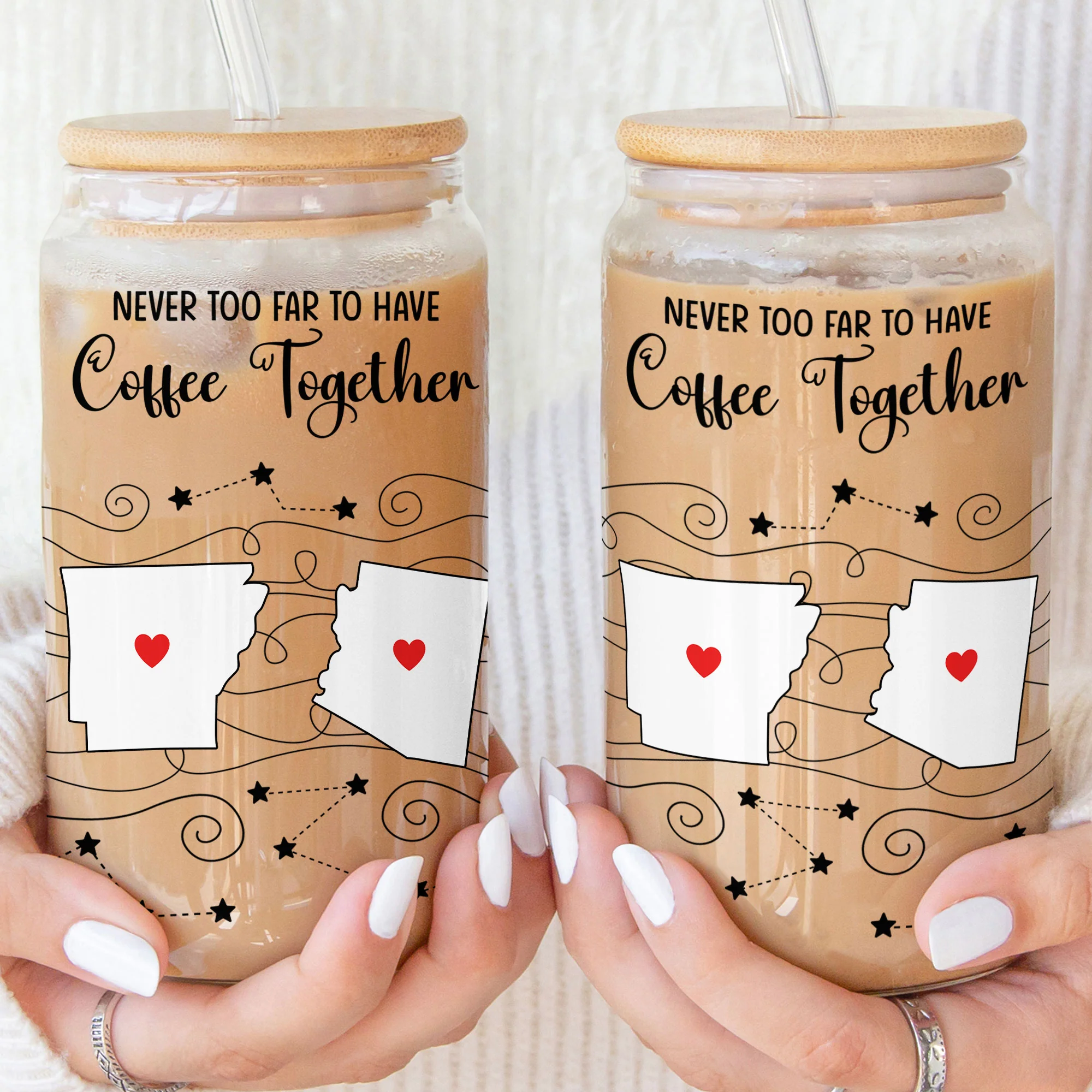 Long Distance Family, Friends, Couples - Never Too Far To Drink Together - Personalized Clear Glass Cup - Image 3