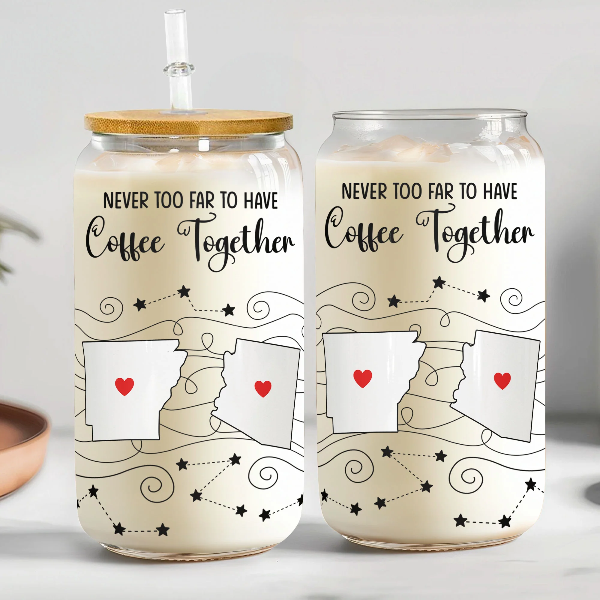 Long Distance Family, Friends, Couples - Never Too Far To Drink Together - Personalized Clear Glass Cup - Image 5