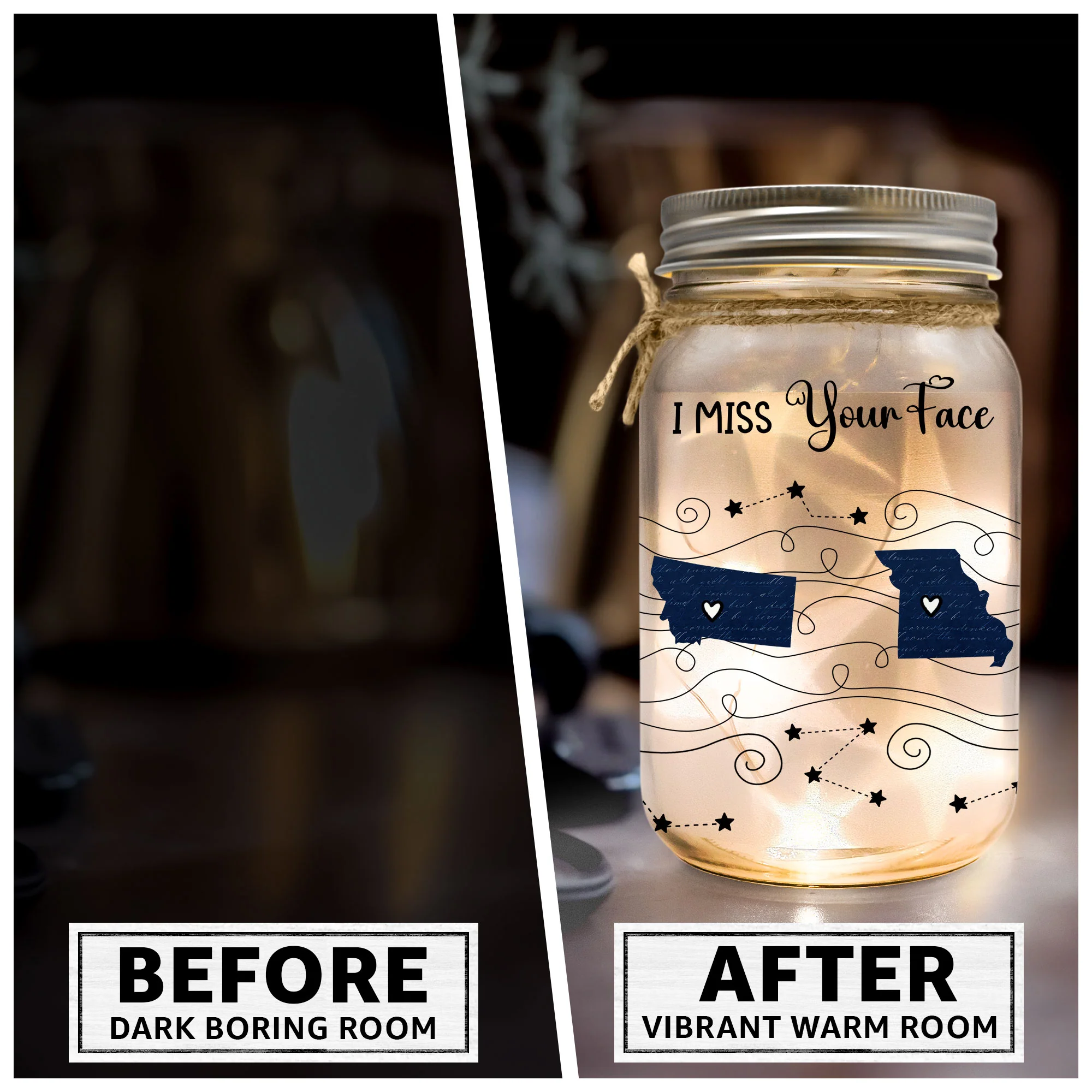 Long Distance Family Friends Siblings Daughter - Custom Multi States - Personalized Mason Jar Light - Image 3