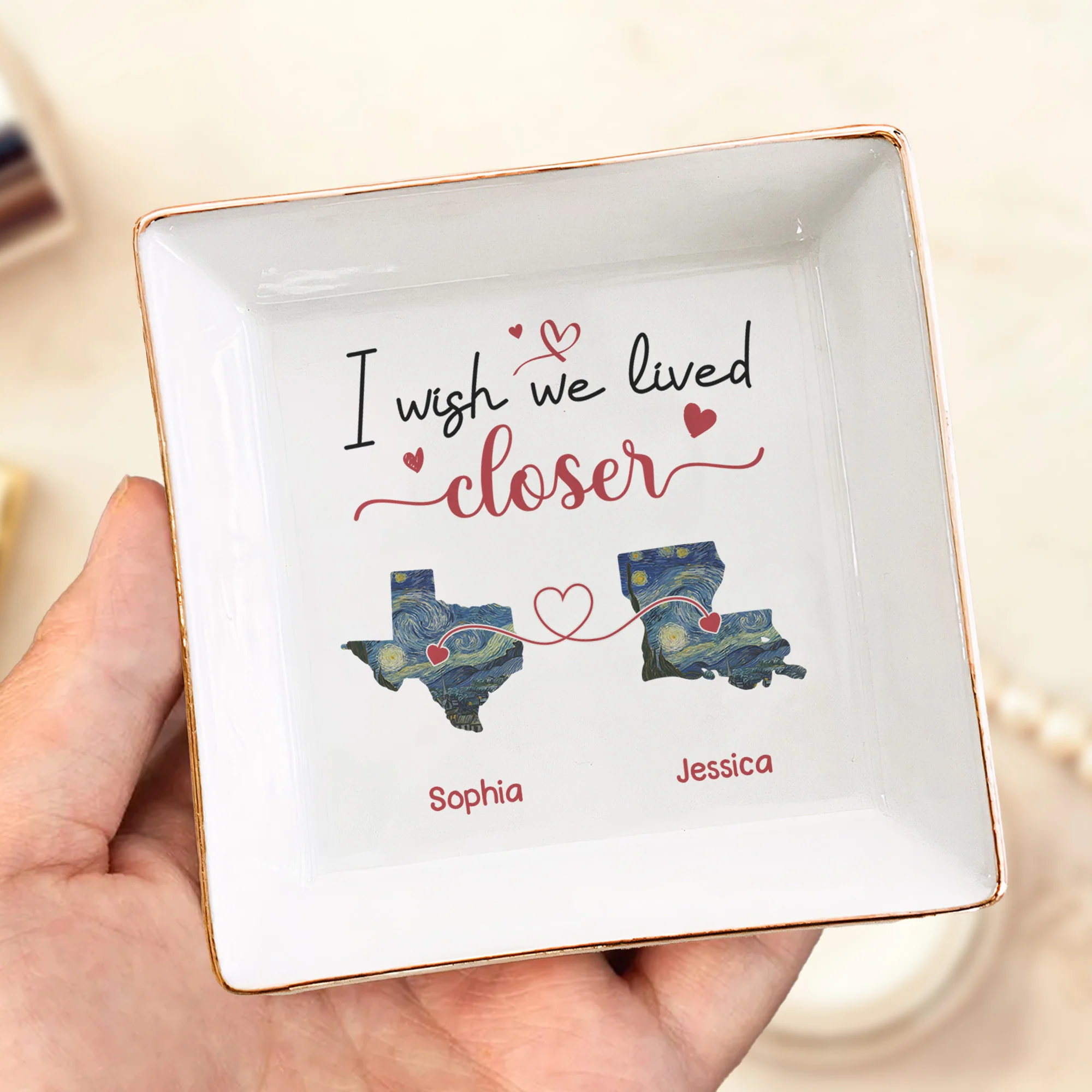 Long Distance Friendship I Wish We Lived Closer - Personalized Jewelry Dish - Image 2