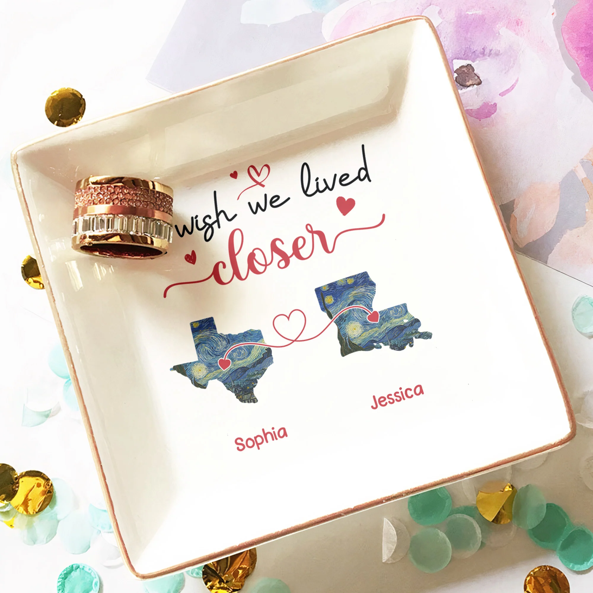 Long Distance Friendship I Wish We Lived Closer - Personalized Jewelry Dish - Image 3