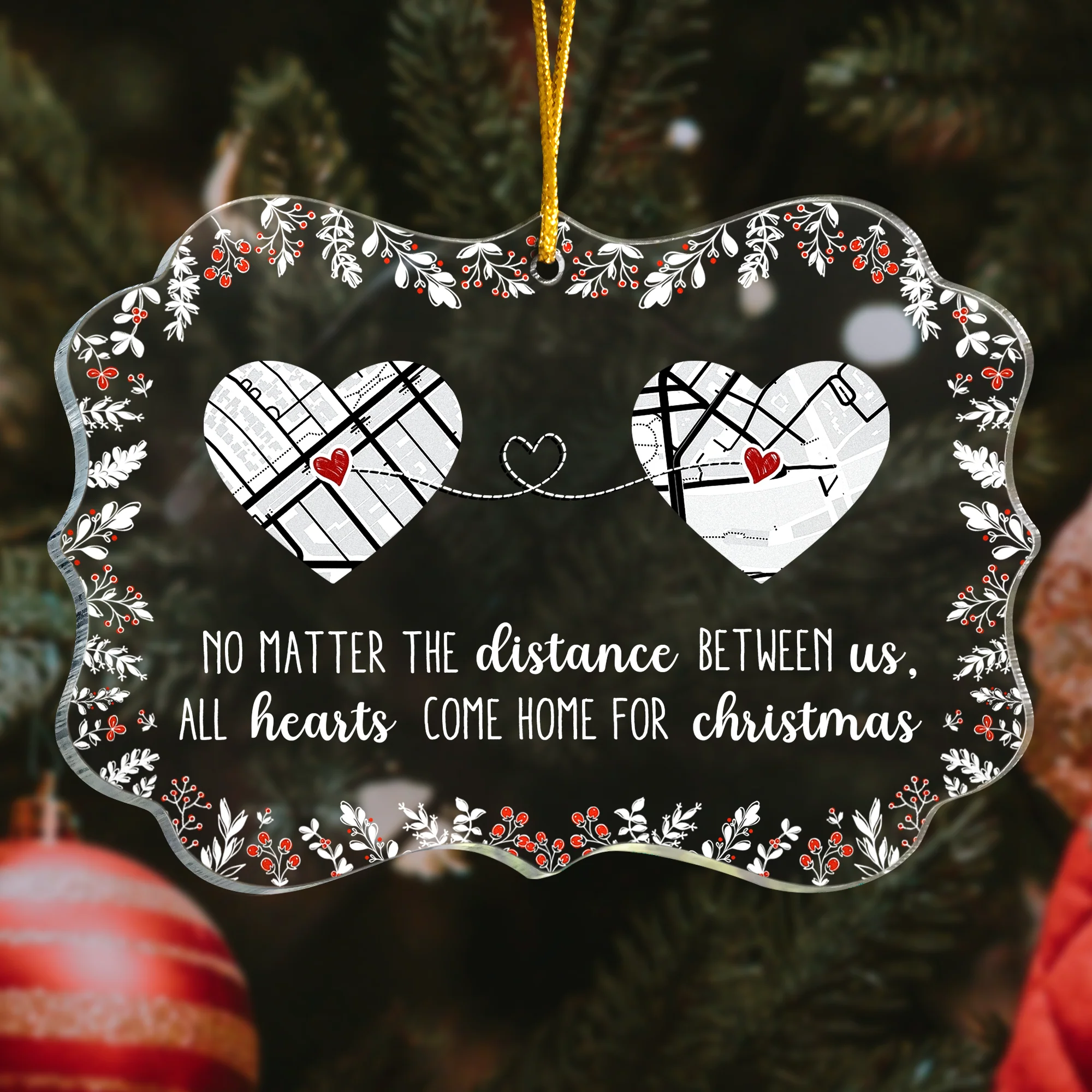 Long Distance Gifts For Family, Friends, Couples - Custom Maps - Personalized Acrylic Ornament - Image 2