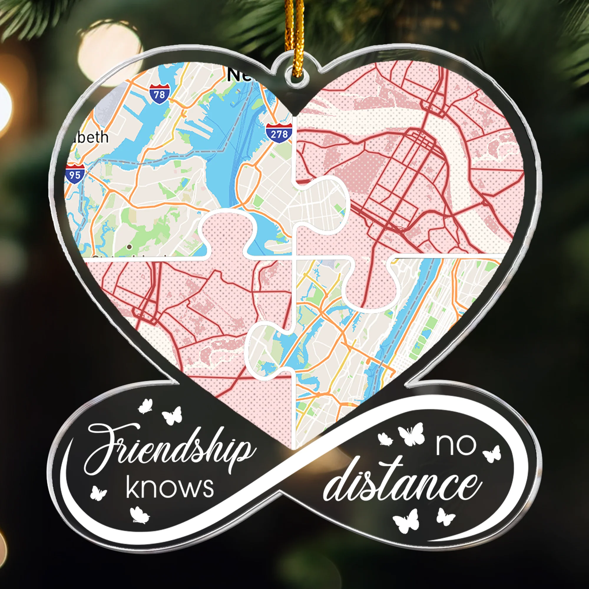 Long Distance Gifts For Family, Friends, Couples - Custom Maps - Personalized Acrylic Ornament - Image 4
