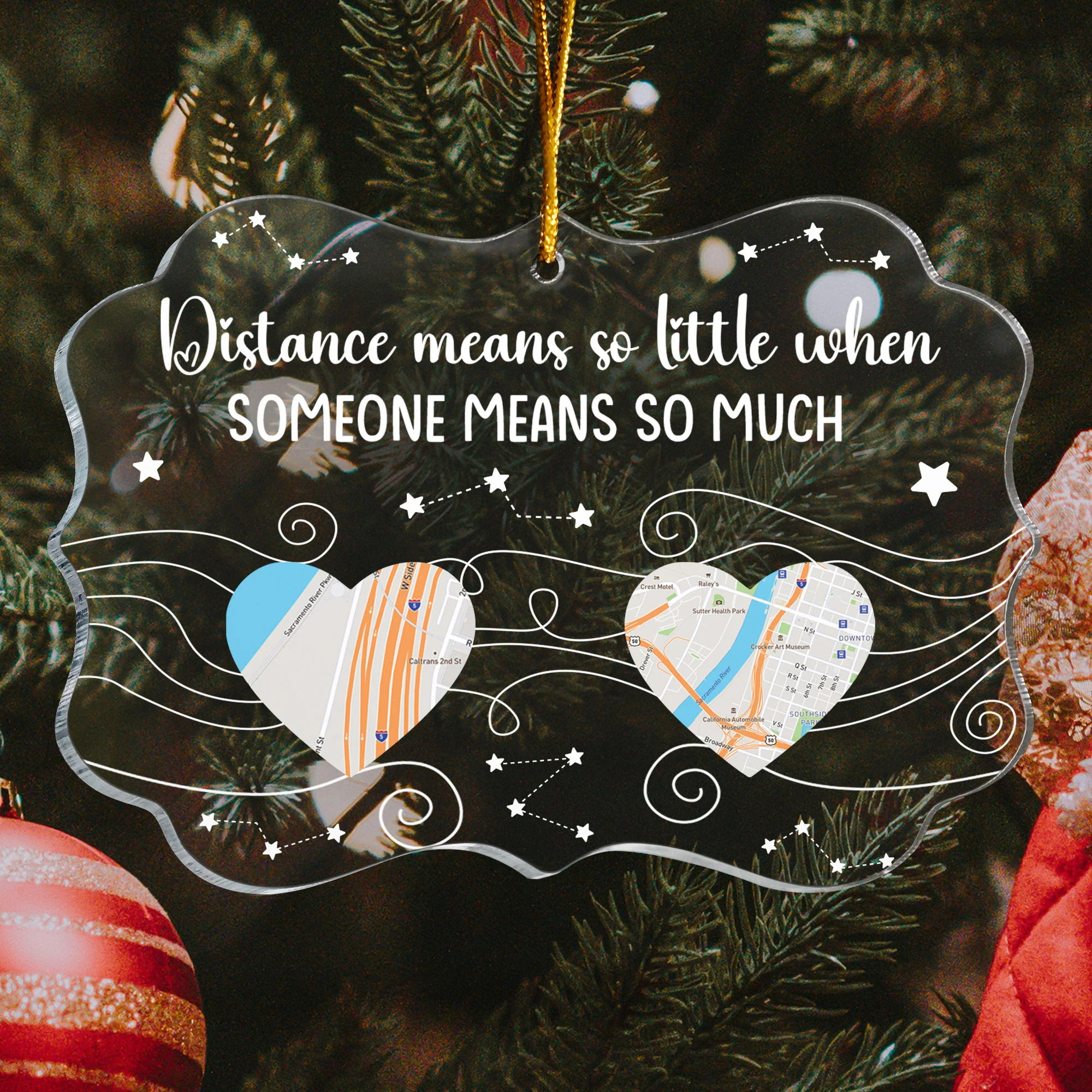 Long Distance Gifts For Family, Friends, Couples - Custom Multi Maps - Personalized Acrylic Ornament - Image 3