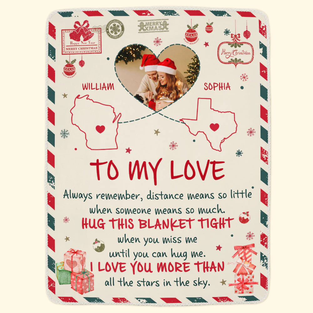 Long Distance Relationship Couple - Personalized Photo Blanket - Image 7