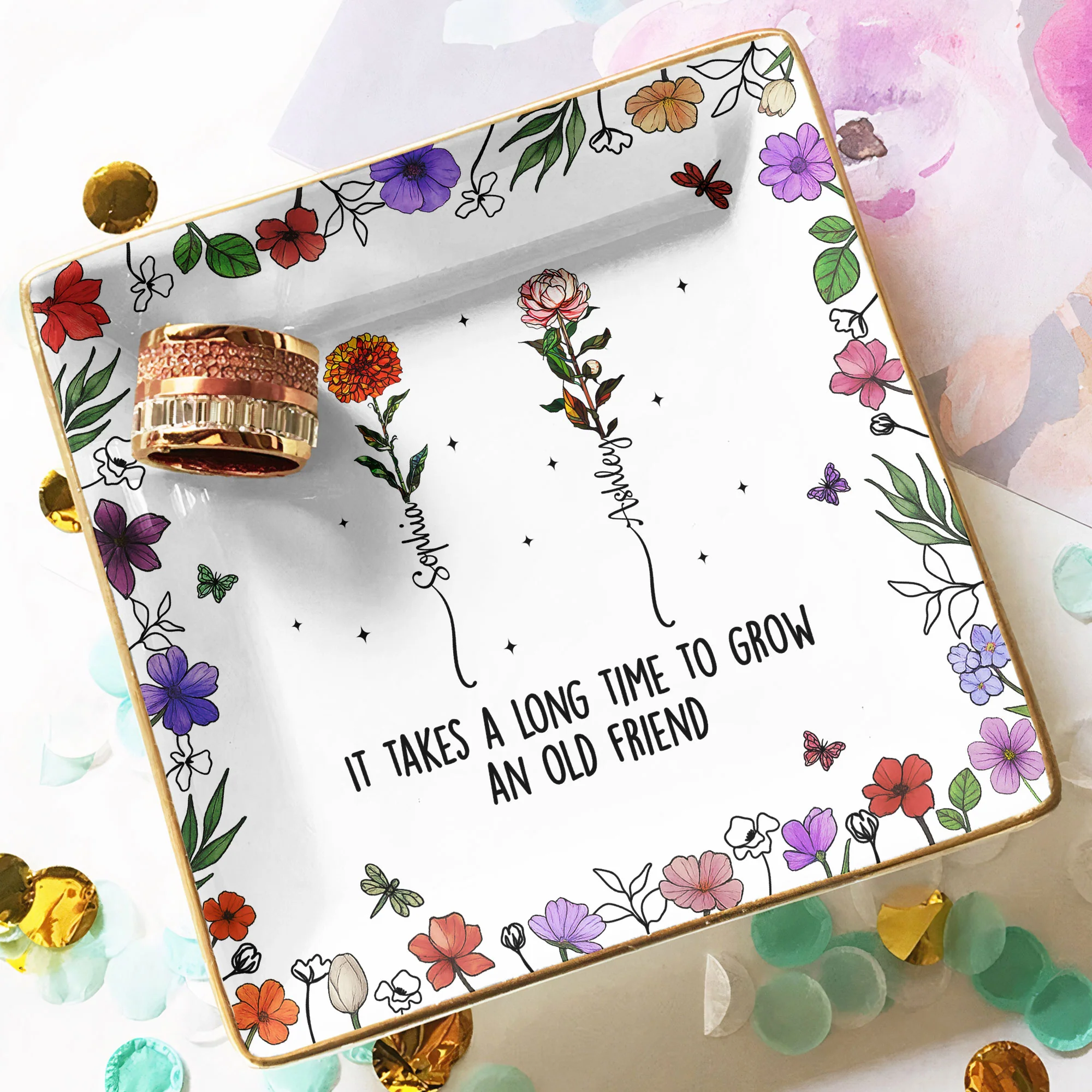 Long Time To Grow Old Friends - Personalized Jewelry Dish - Image 4