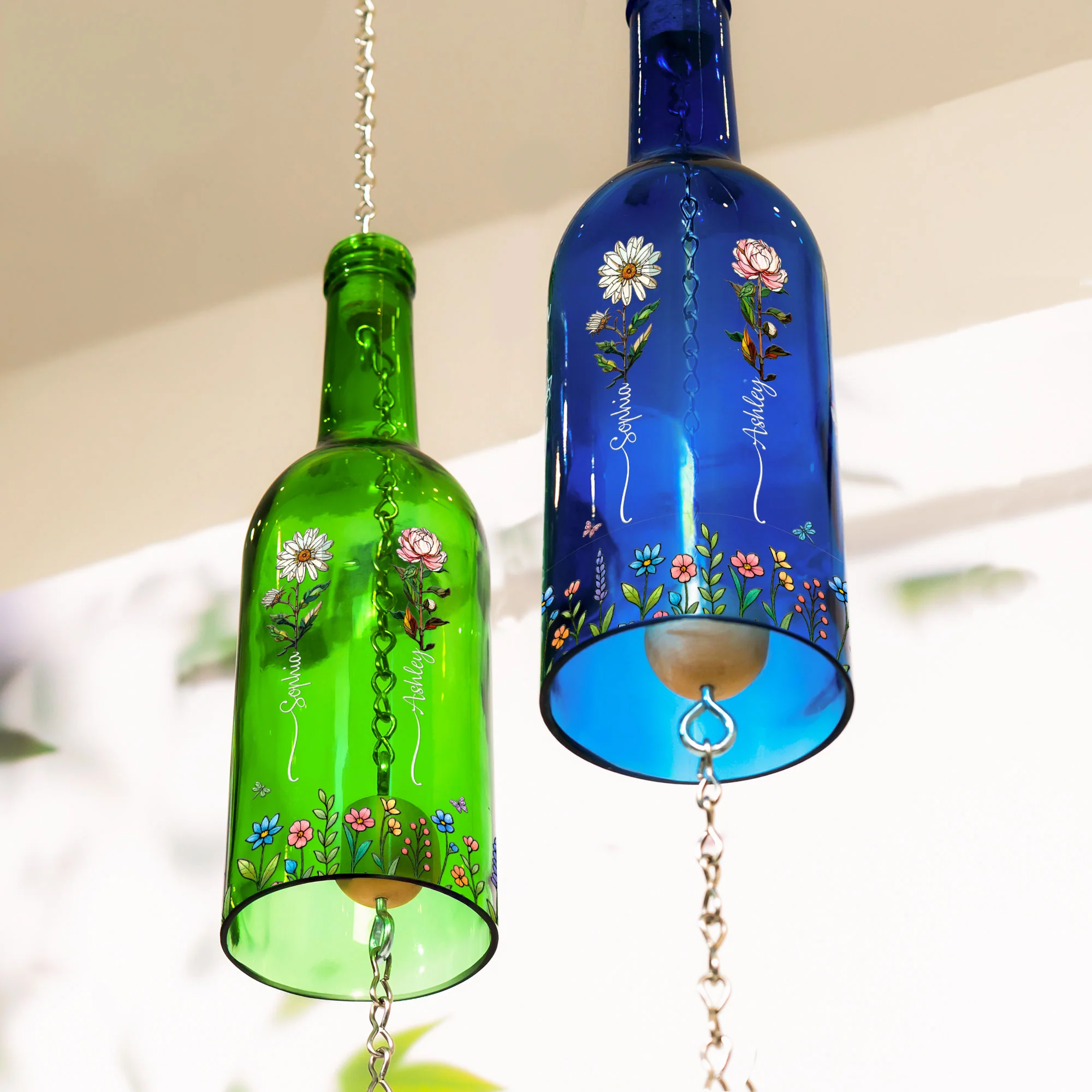 Long Time To Grow Old Friends - Personalized Wine Bottle Wind Chime - Image 2