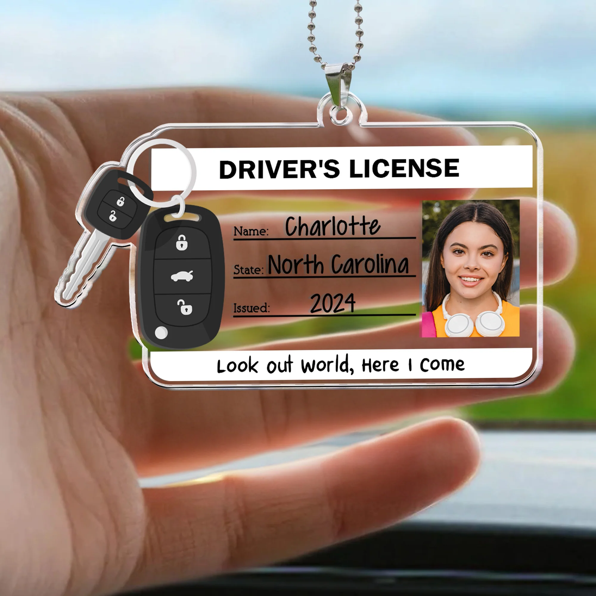 Look Out World, Here I Come - Personalized Photo Rear View Mirror Accessory - Image 4