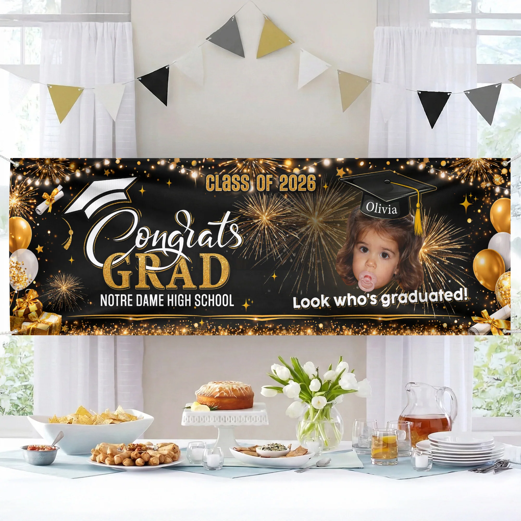 Look Who's Graduated - Graduation Party Gifts Childhood Photo Theme - Personalized Banner - Image 6