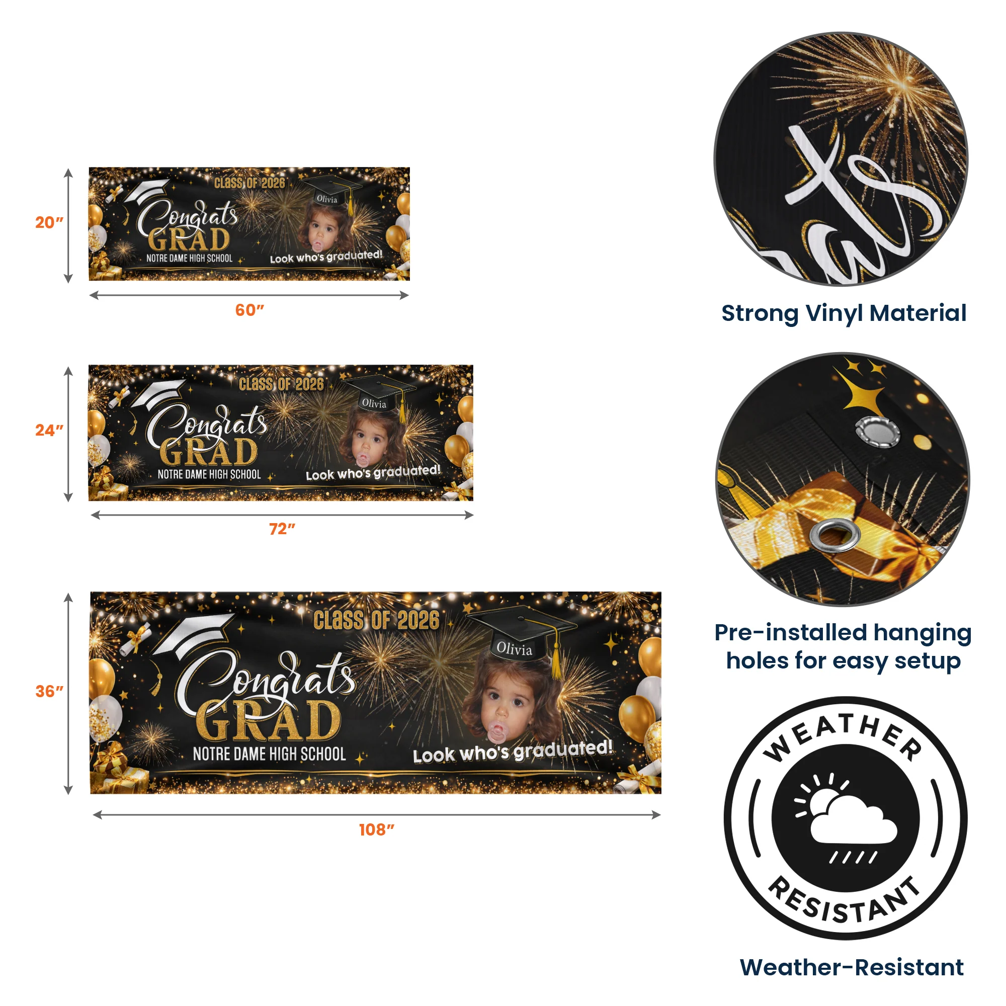 Look Who's Graduated - Graduation Party Gifts Childhood Photo Theme - Personalized Banner - Image 7