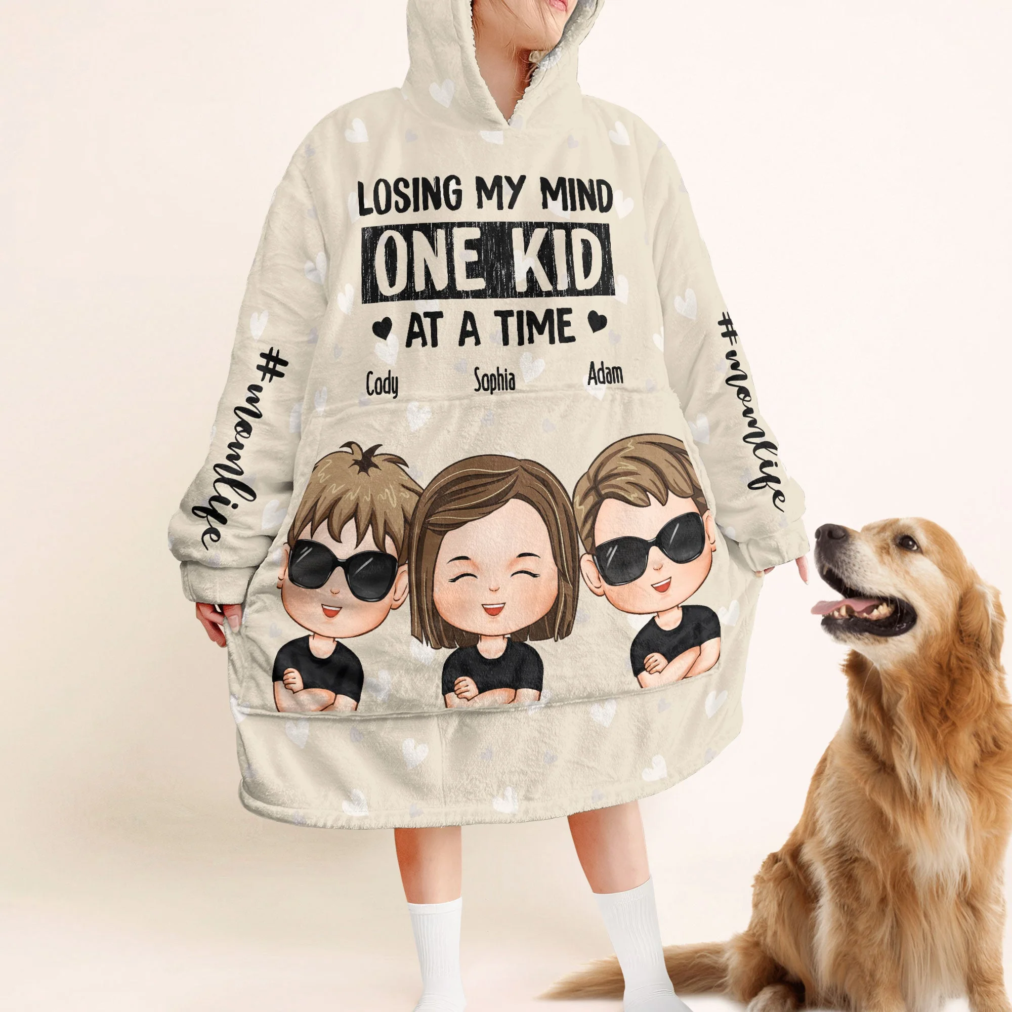 Losing My Mind One Kid At A Time - Personalized Oversized Blanket Hoodie - Image 2