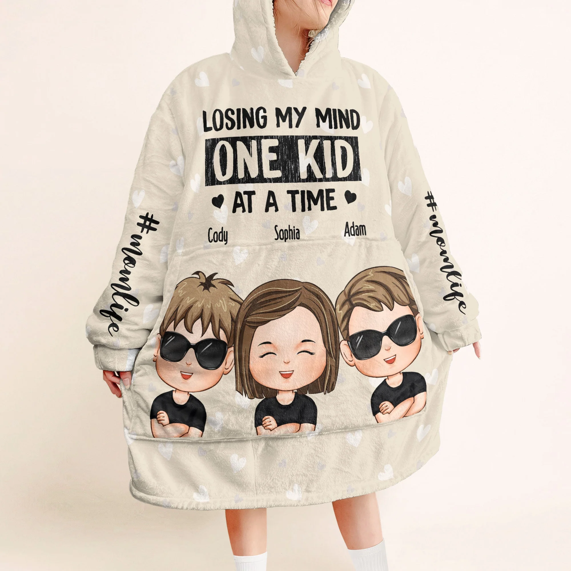 Losing My Mind One Kid At A Time - Personalized Oversized Blanket Hoodie - Image 3