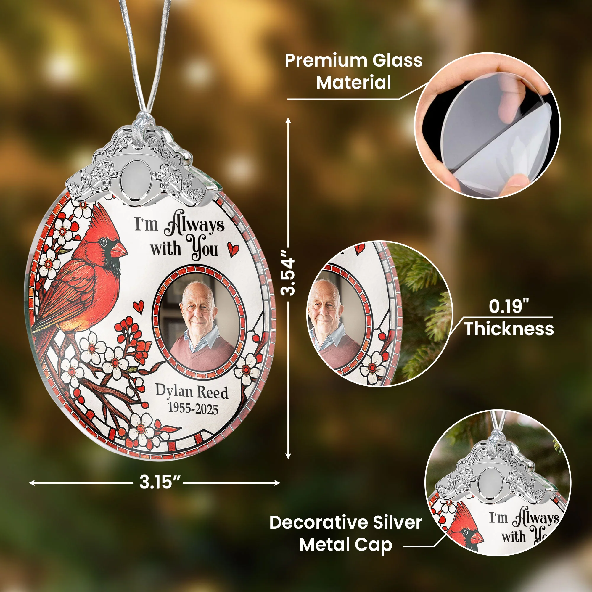 Loss Of Loved One I'm Always With You - Personalized Glass Photo Ornament With Silver Cap - Image 2