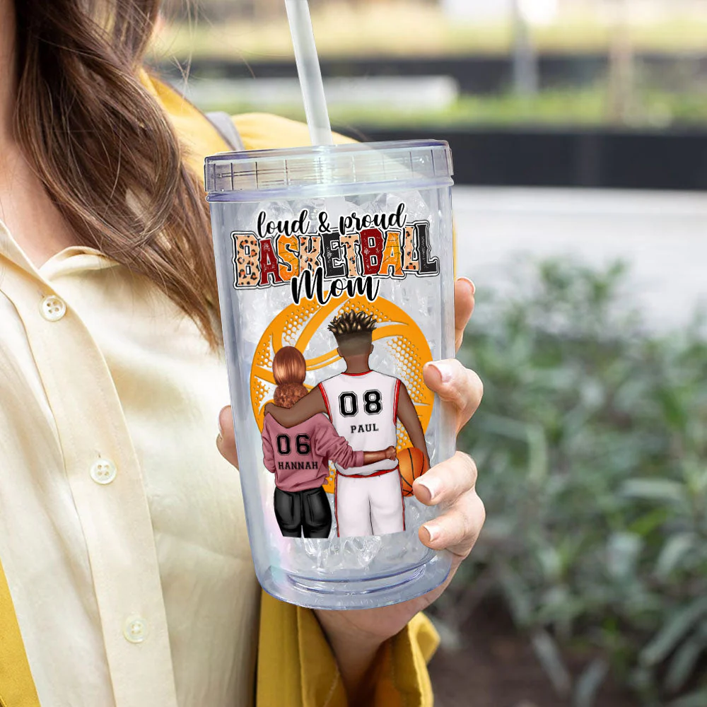 Loud & Proud Basketball Mom - Personalized Acrylic Tumbler With Straw - Image 4