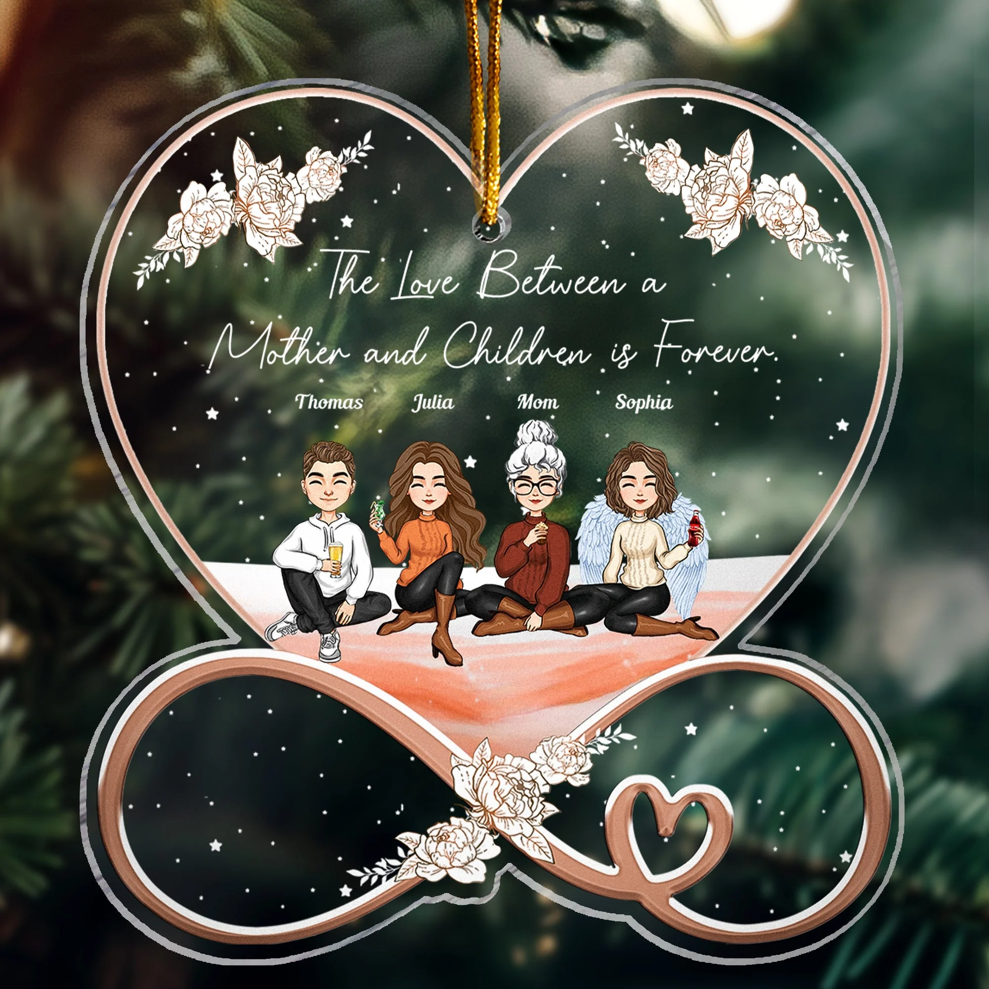 Love Between A Mother And Children - Personalized Infinity Shaped Acrylic Ornament - Image 3