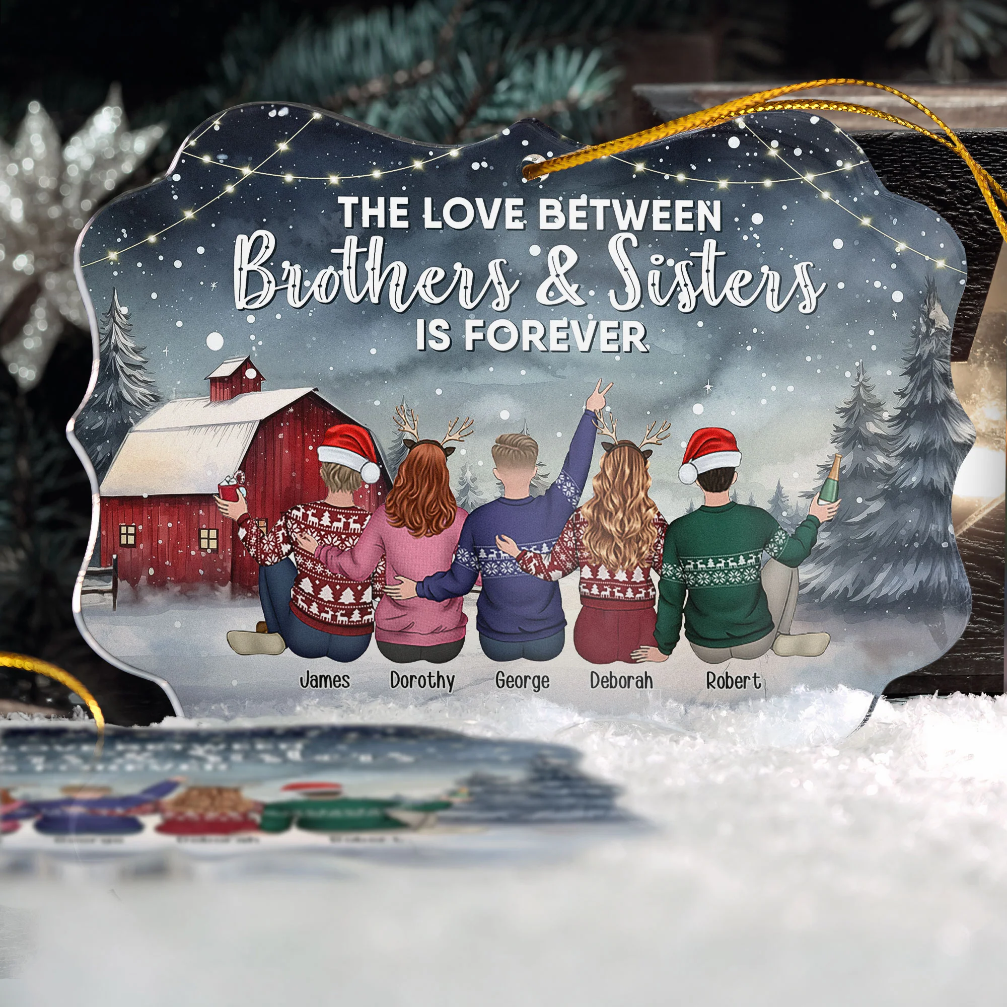 Love Between Brothers & Sisters Is Forever Christmas - Personalized Acrylic Ornament - Image 2