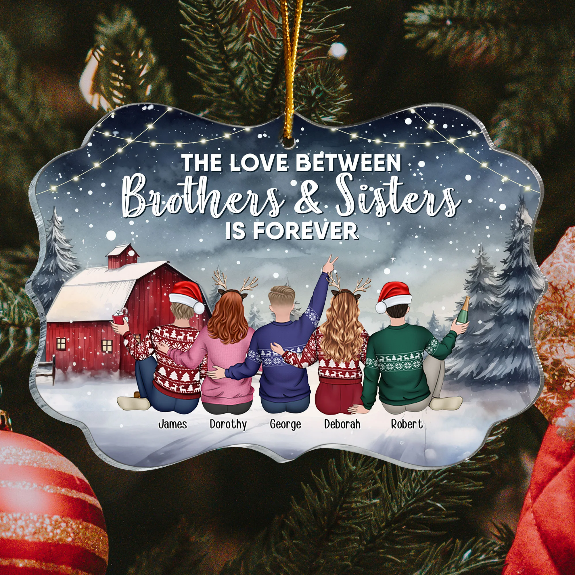 Love Between Brothers & Sisters Is Forever Christmas - Personalized Acrylic Ornament - Image 3