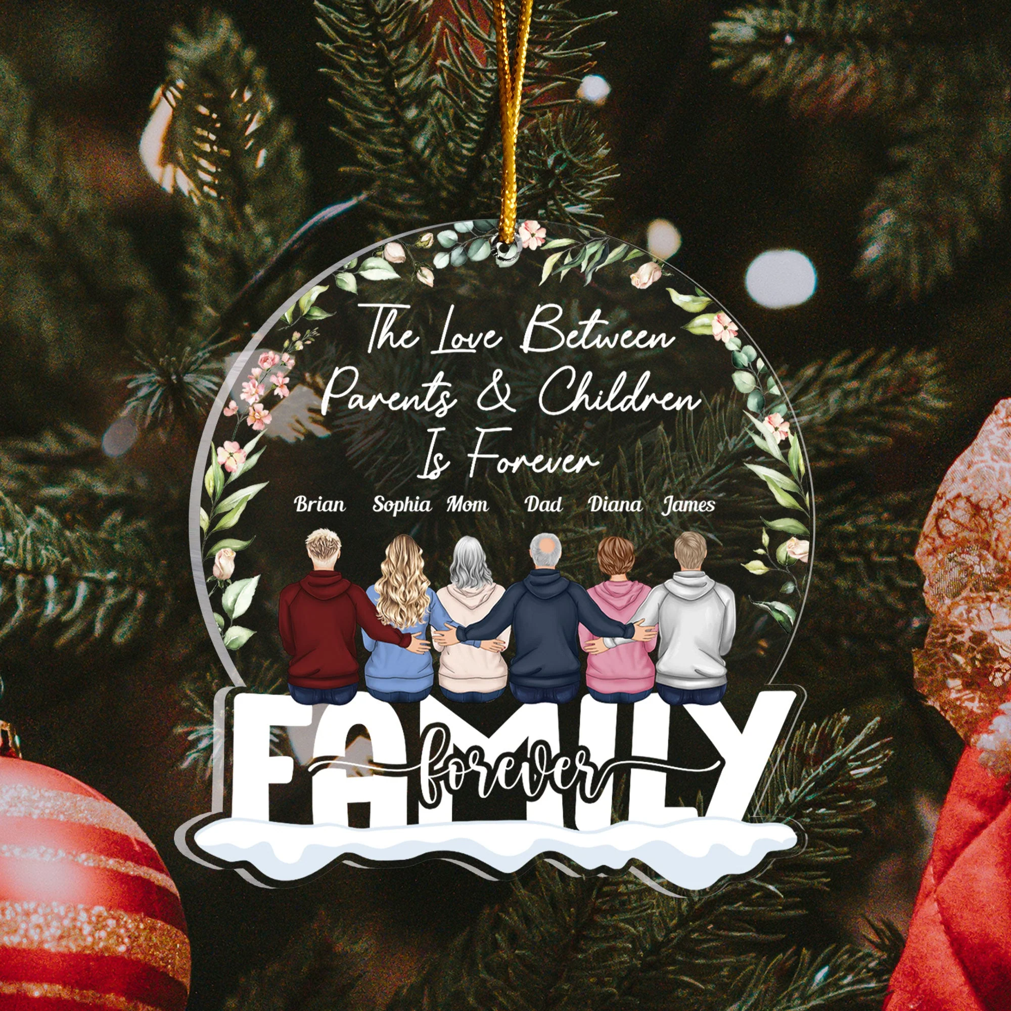 Love Between Parents & Children - Personalized Snow Globe Shaped Acrylic Ornament - Image 4
