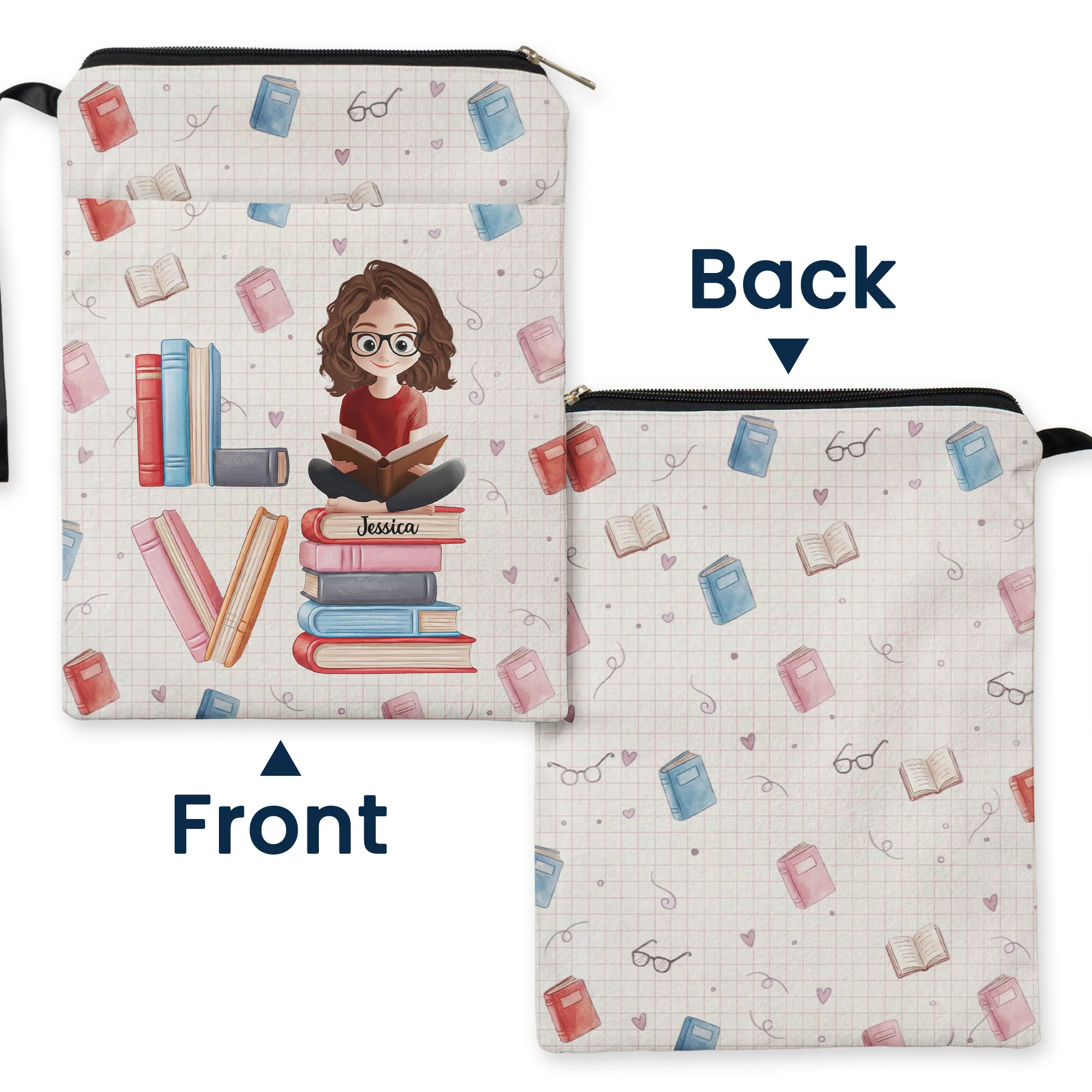 Love Book Cute Cartoon - Personalized Book Sleeve - Image 3