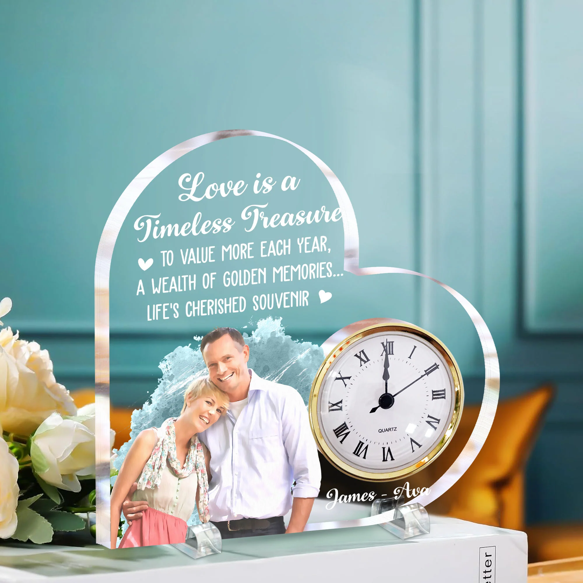 Love Is A Timeless Treasure Anniversary Gift - Personalized Acrylic Photo Desk Clock - Image 4