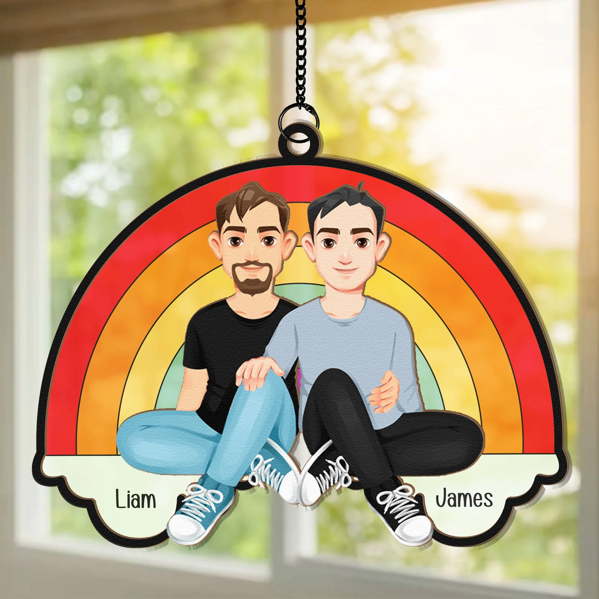 Love Is Love Rainbow - Personalized Window Hanging Suncatcher Ornament - Image 2