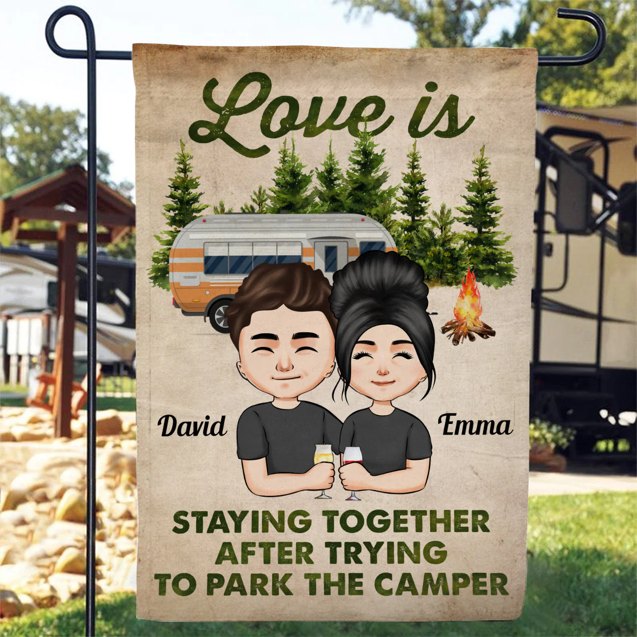 Love Is Staying Together After Trying To Park The Camper - Personalized Flag - Birthday Gift For Camper, Lover, Husband, Wife - Image 2