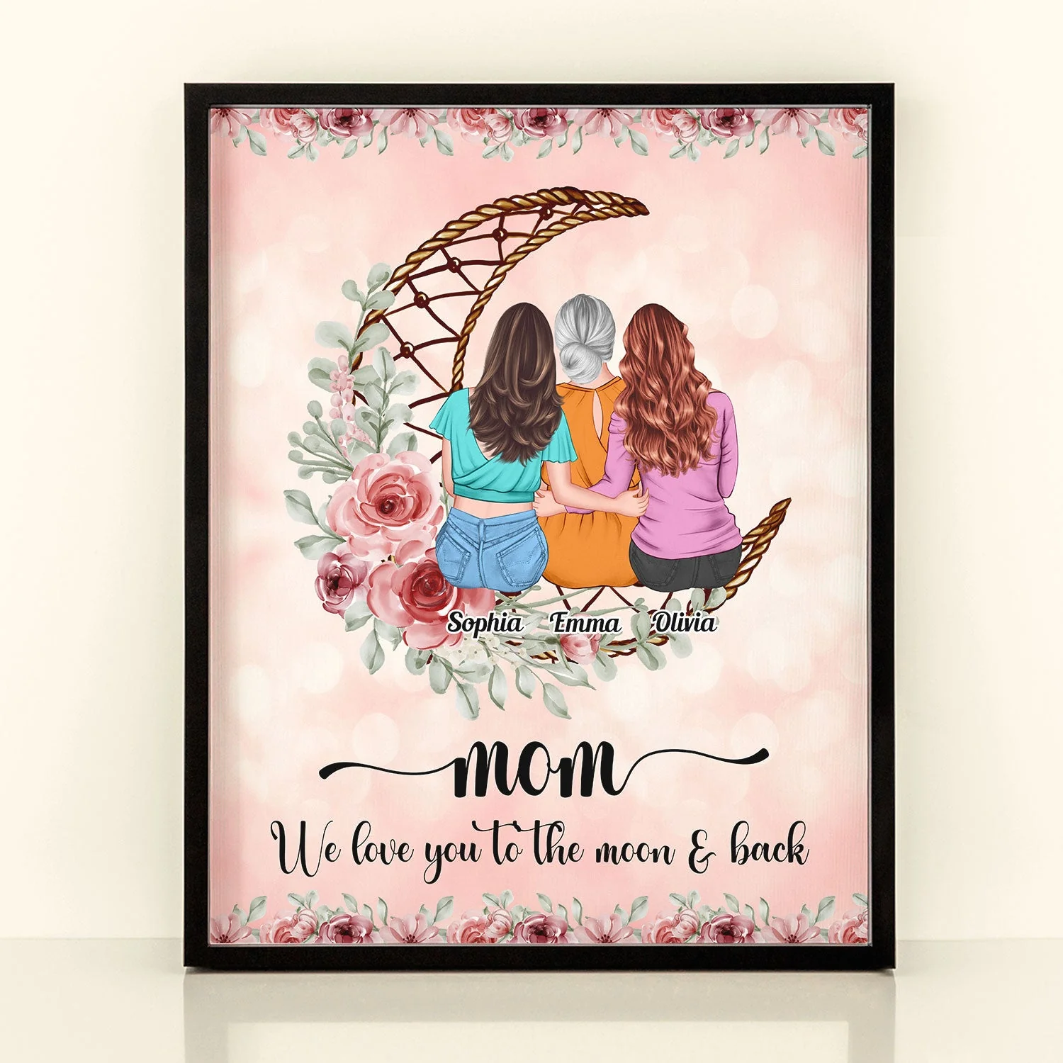Love Mom To The Moon And Back - Personalized Poster - Birthday Mother's Day Gift For Mom - Gift From Daughters - Image 2