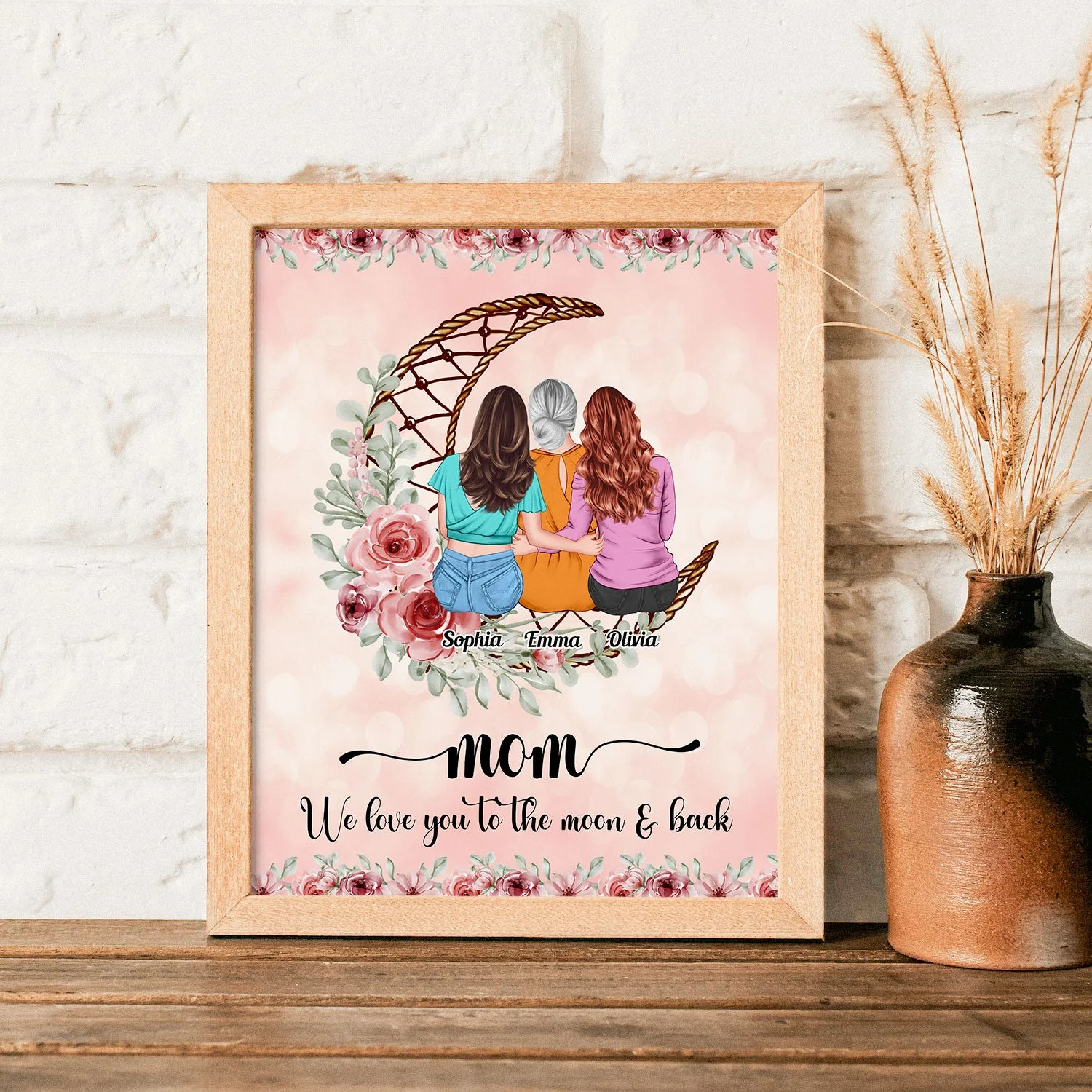 Love Mom To The Moon And Back - Personalized Poster - Birthday Mother's Day Gift For Mom - Gift From Daughters - Image 3