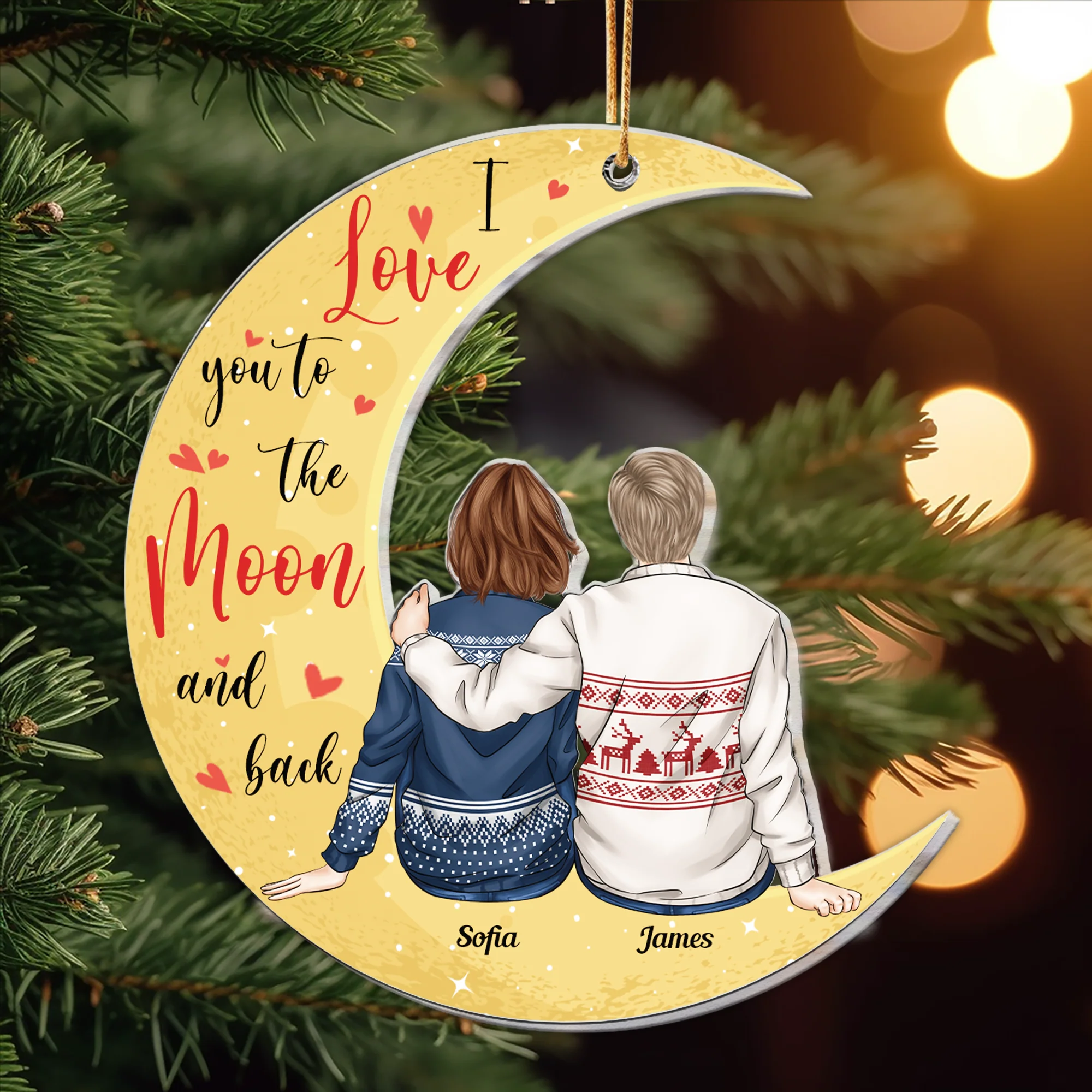 Love To The Moon And Back - Personalized Acrylic Ornament - Image 2