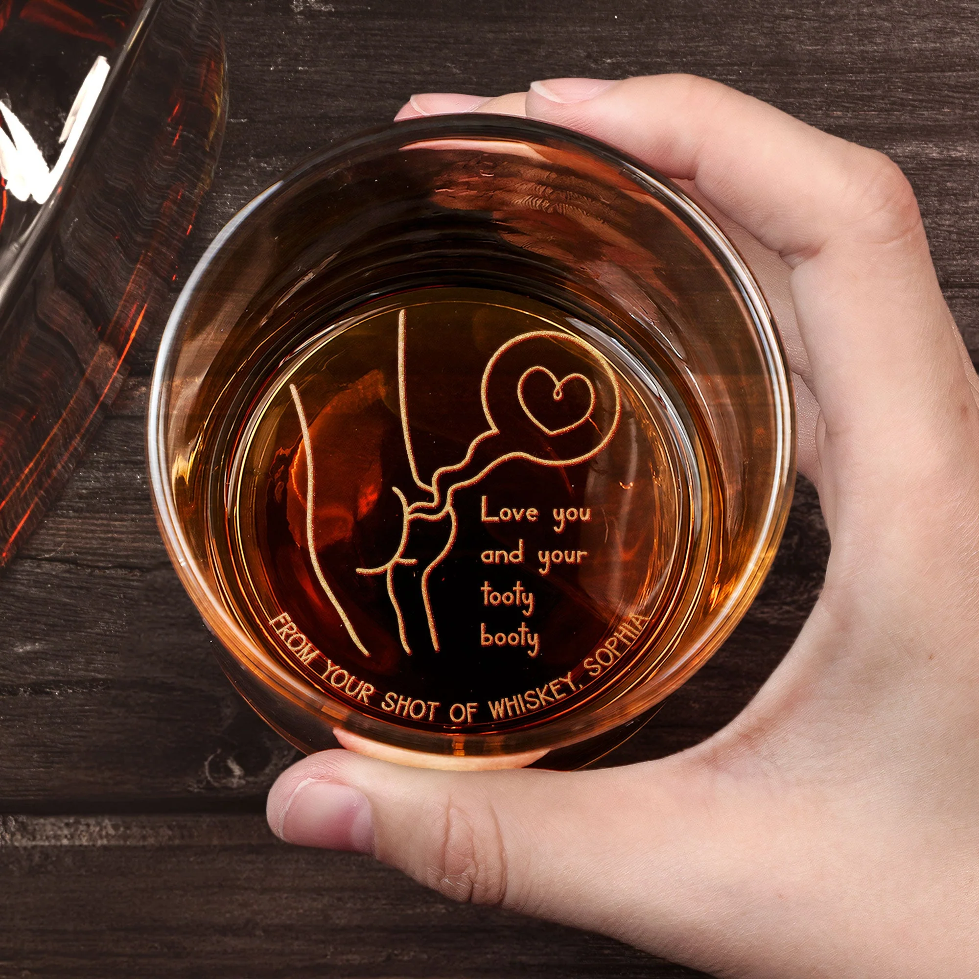 Love You And Your Tooty Booty - Personalized Engraved Whiskey Glass - Image 4