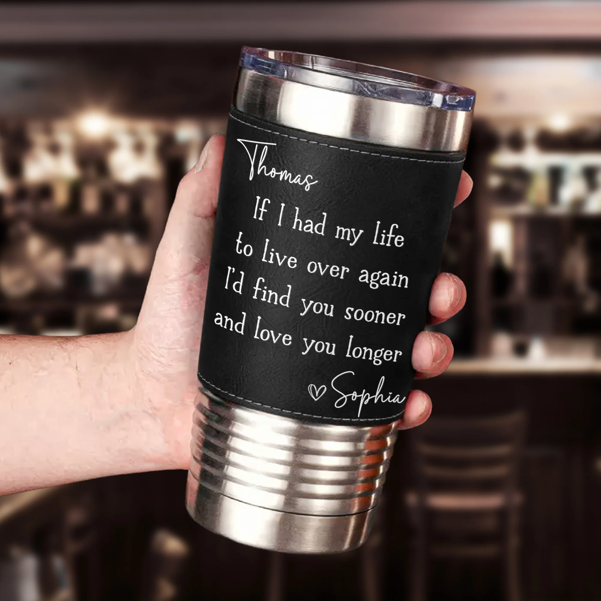 Love You Longer Anniversary Gift Valentine's Day Gift For Husband - Personalized 20oz Leather Wrapped Tumbler - Image 4