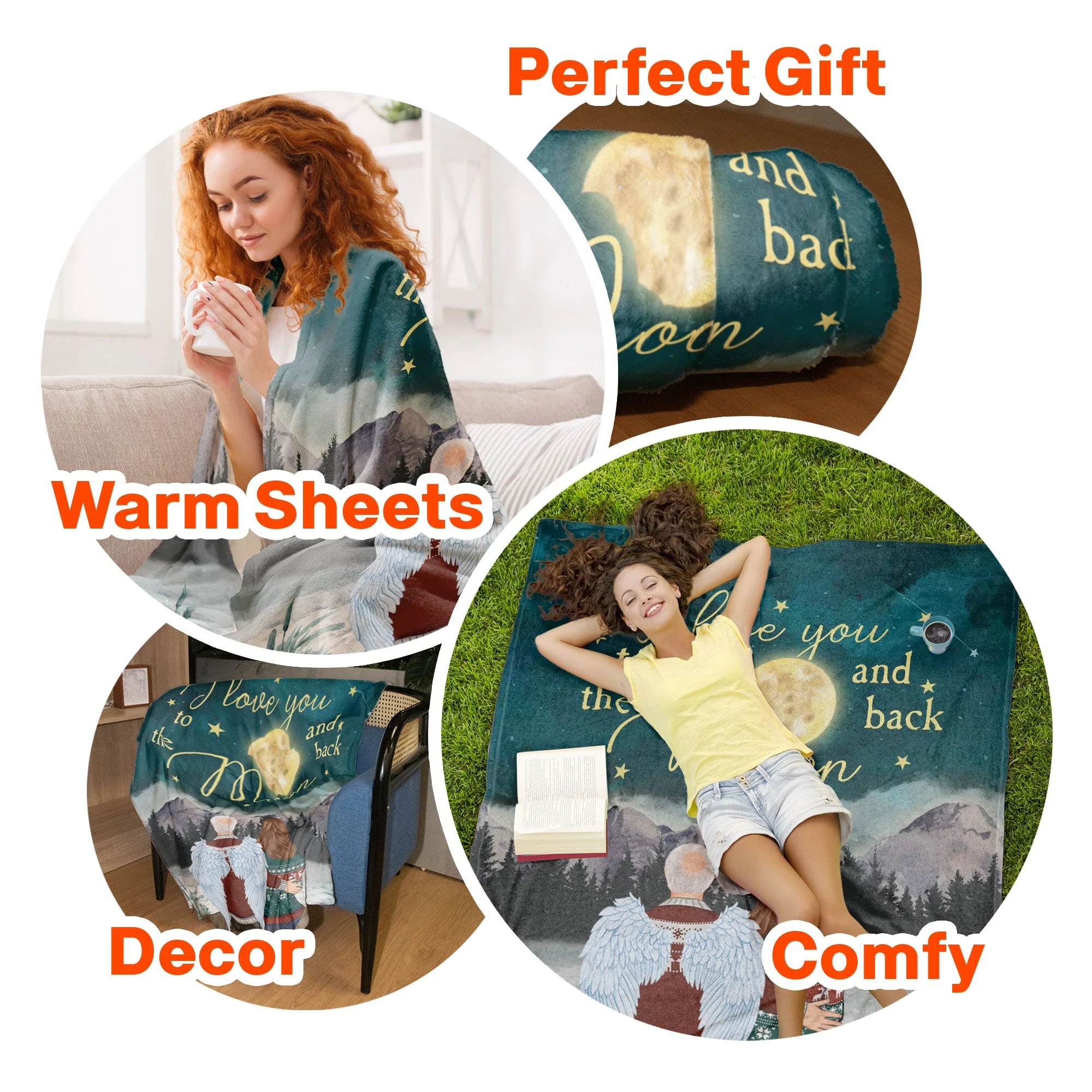 Love You Past The Moon - Personalized Blanket - Image 6