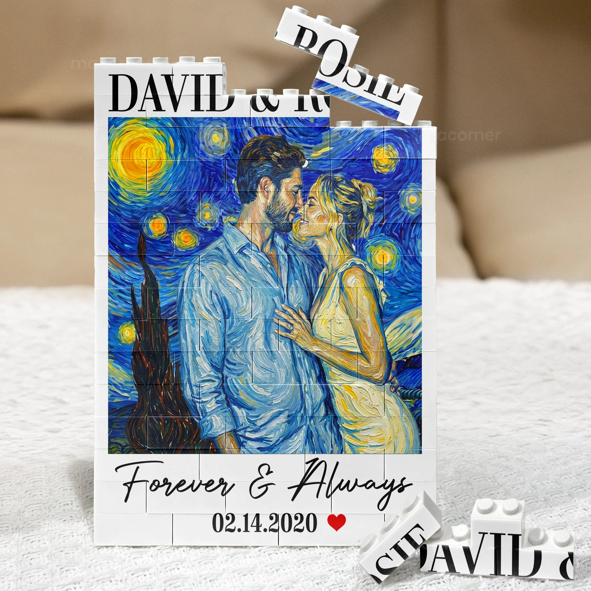 Love You To Pieces Custom Photo Van Gogh Style Art - Personalized Building Blocks
