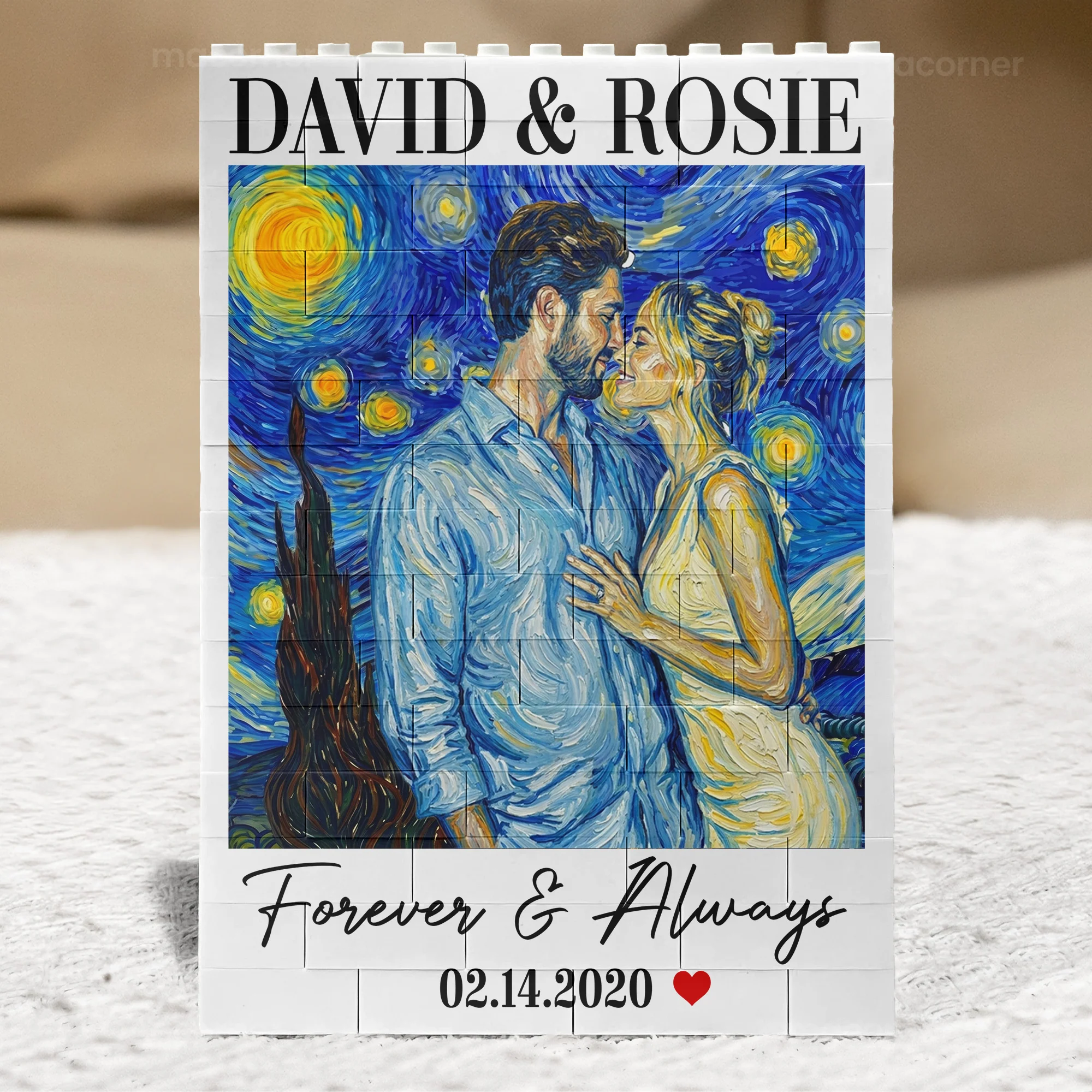 Love You To Pieces Custom Photo Van Gogh Style Art - Personalized Building Blocks - Image 2