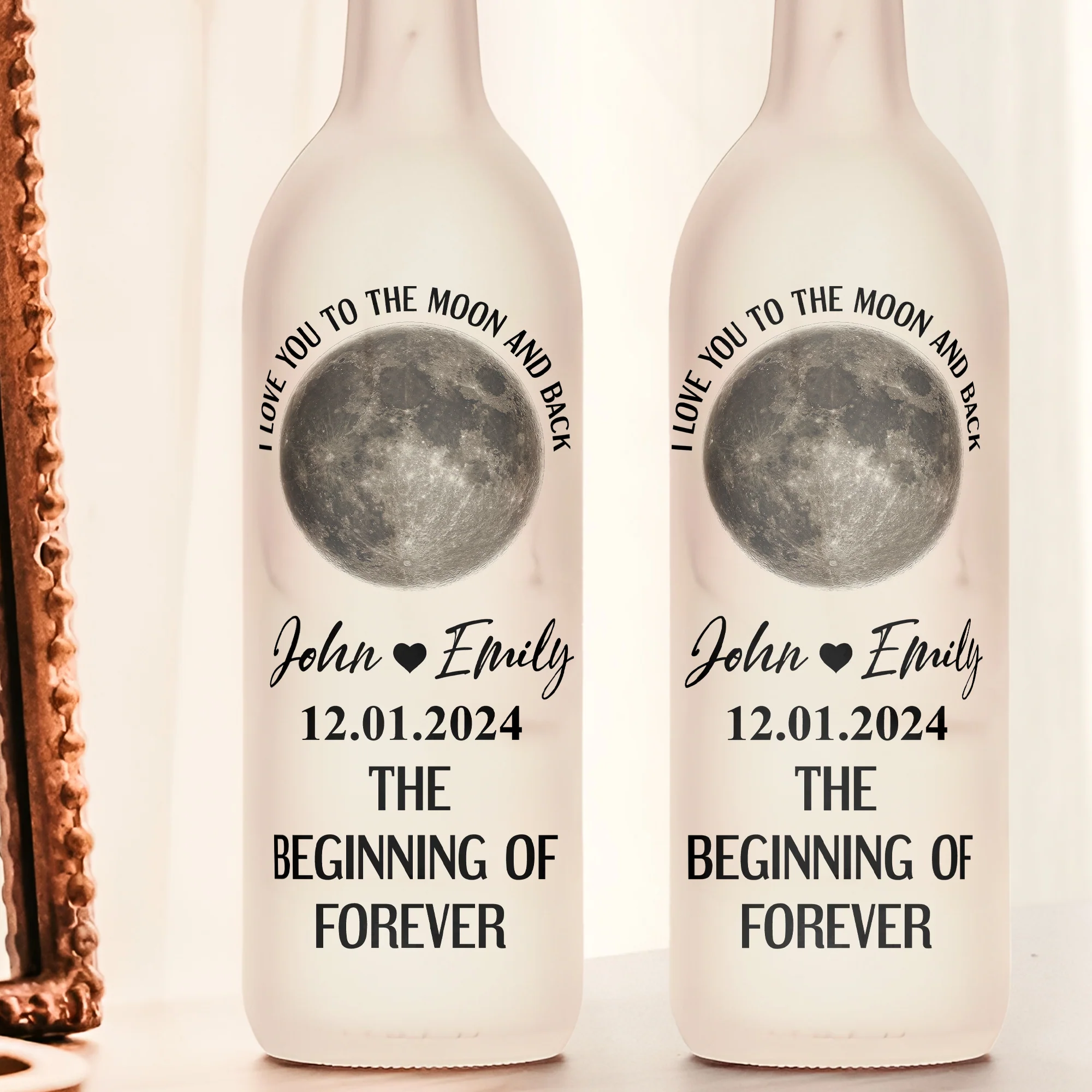 Love You To The Moon And Back - Custom Moon Phase - Personalized Bottle Lamp - Image 2