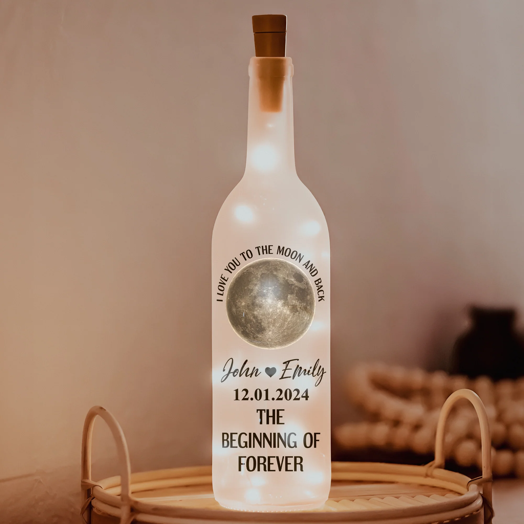 Love You To The Moon And Back - Custom Moon Phase - Personalized Bottle Lamp - Image 3