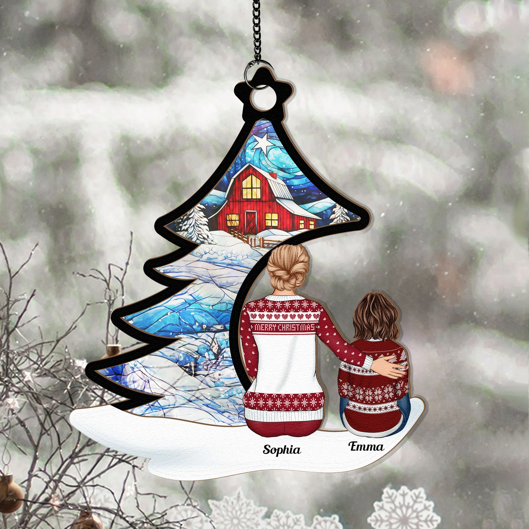 Love You To The Moon And Back Grandma & Grandkid - Personalized Window Hanging Suncatcher Ornament - Image 2
