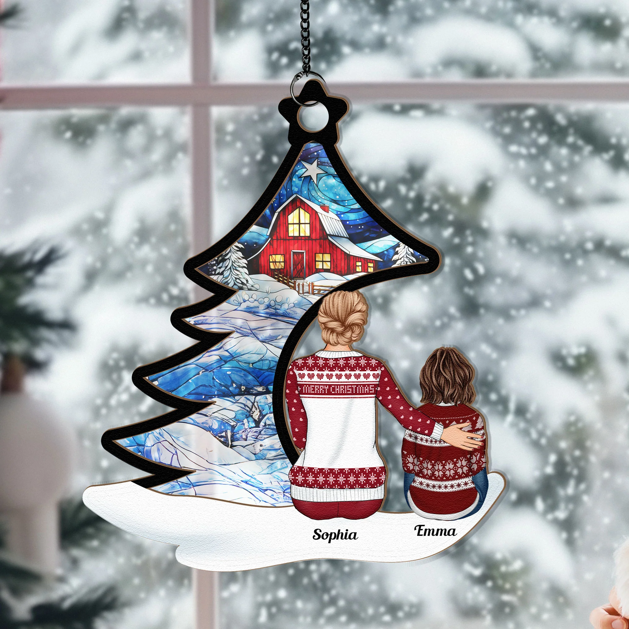 Love You To The Moon And Back Grandma & Grandkid - Personalized Window Hanging Suncatcher Ornament - Image 3