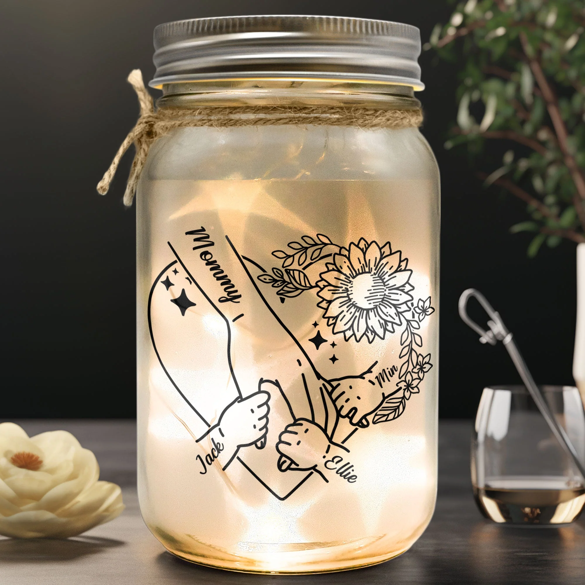 Love You To The Moon And Back Mom Holding Hands - Personalized Mason Jar Light - Image 2