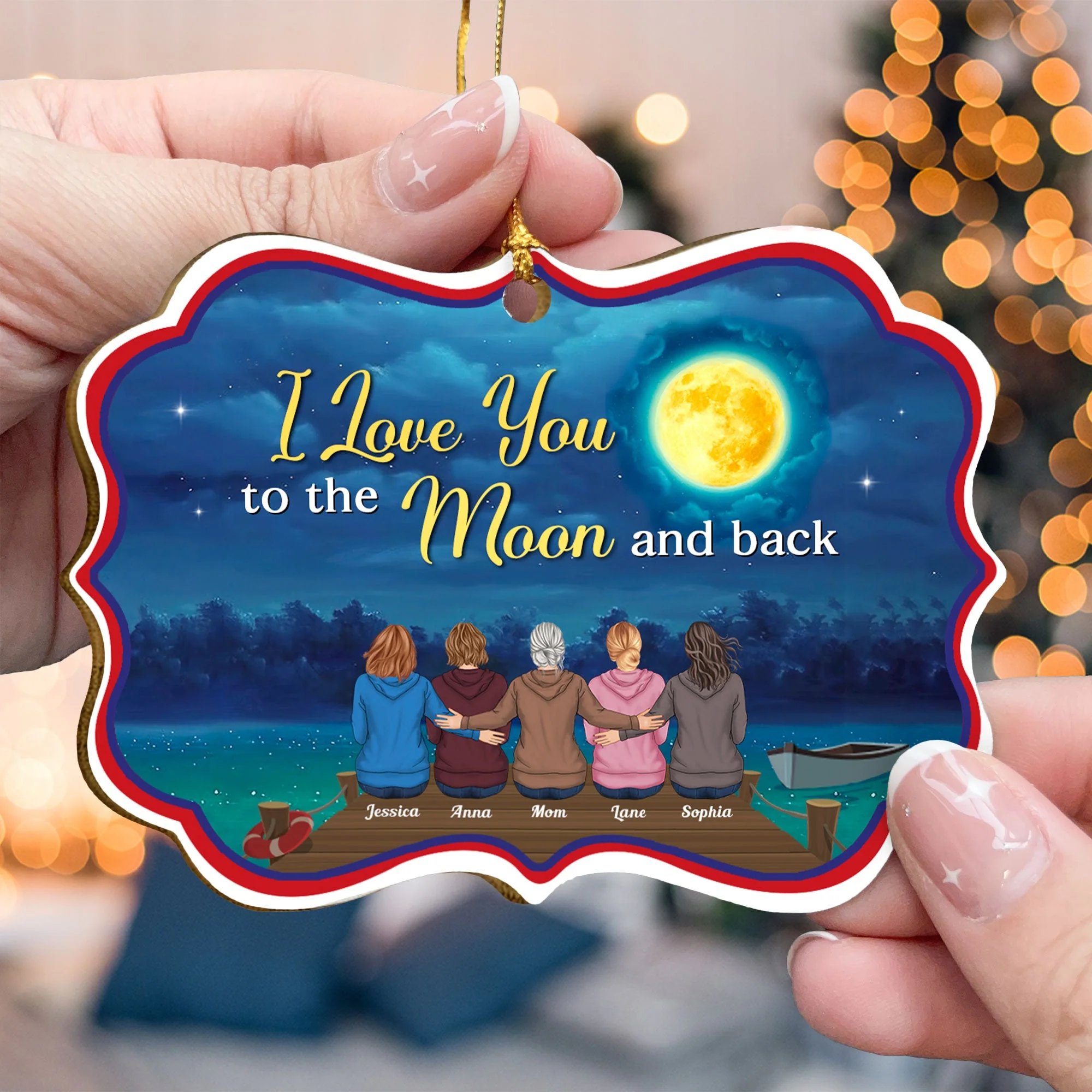 Love You To The Moon And Back - Personalized Christmas Wooden Card With Pop Our Ornament - Christmas Gift For Daughters, Sons - Image 3