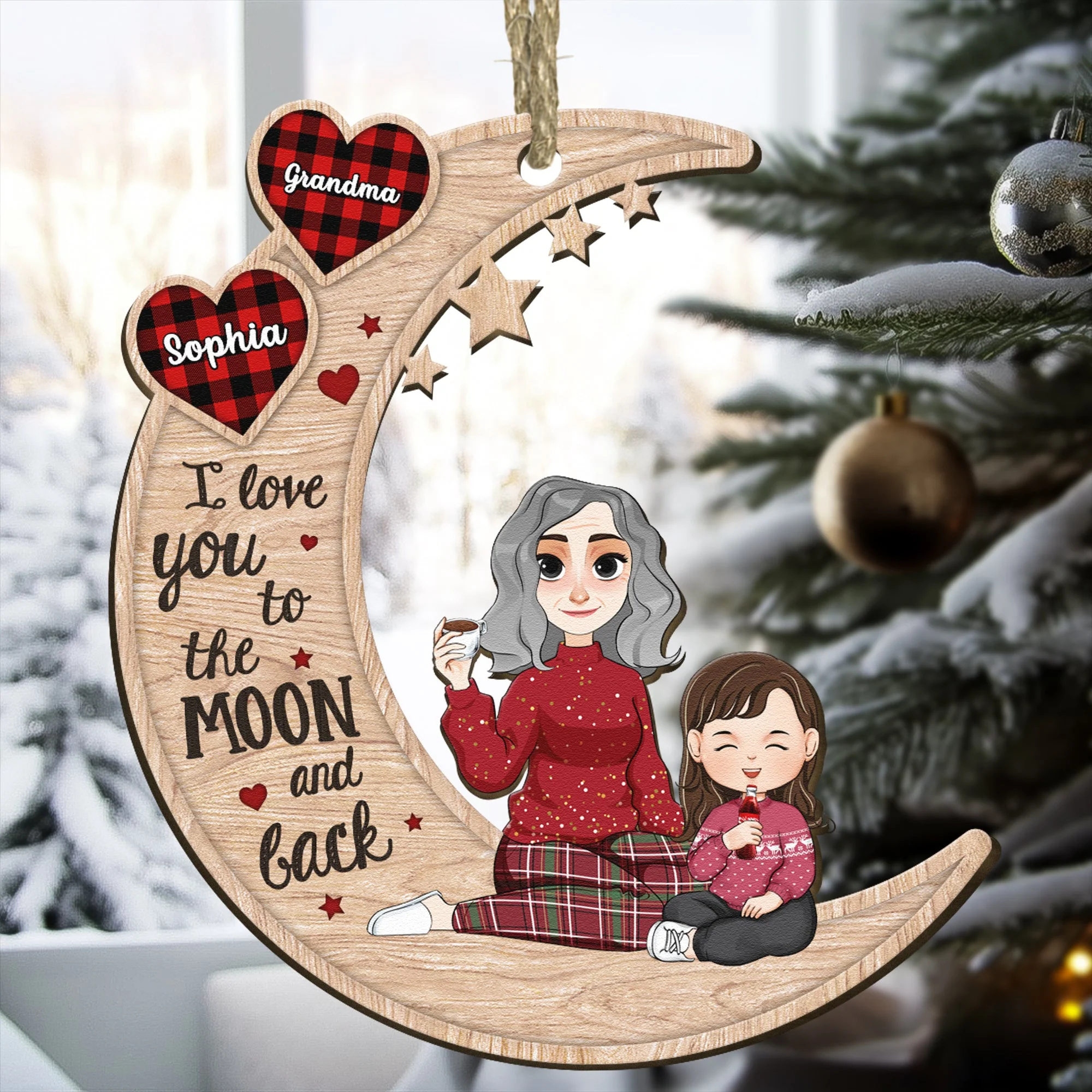 Love You To The Moon And Back - Ver 2 - Personalized Wooden Ornament - Image 4
